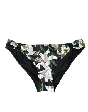 Schwarzer Lilien-Print Bademode Bottom Beachwear Bikini
