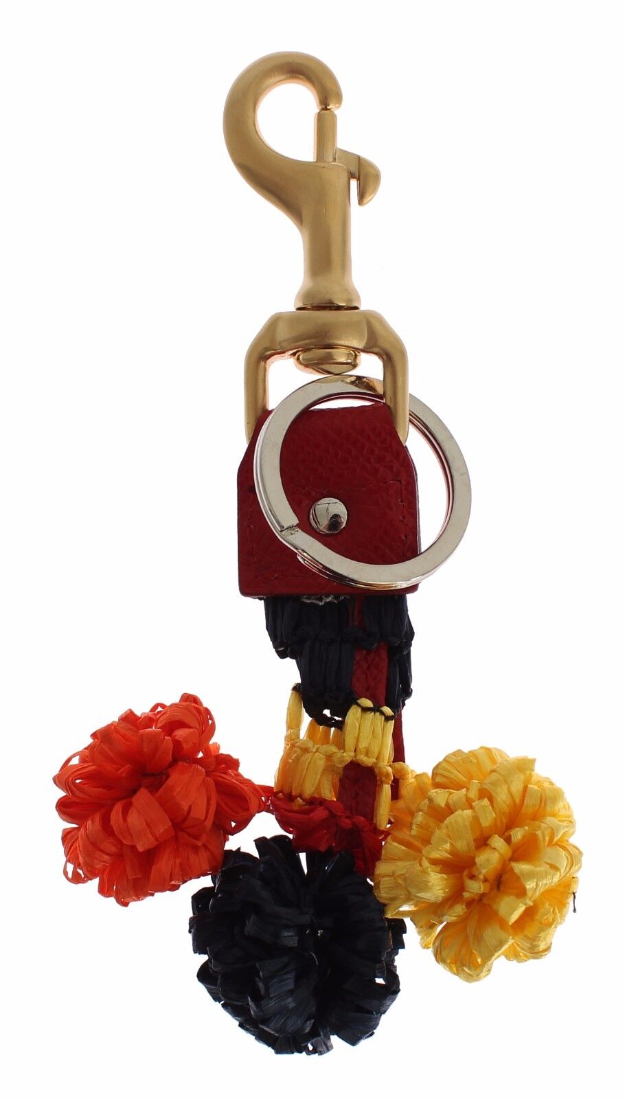 Goldgelber Raffia-Leder-Verschlussfinder-Kette-Schlüsselring