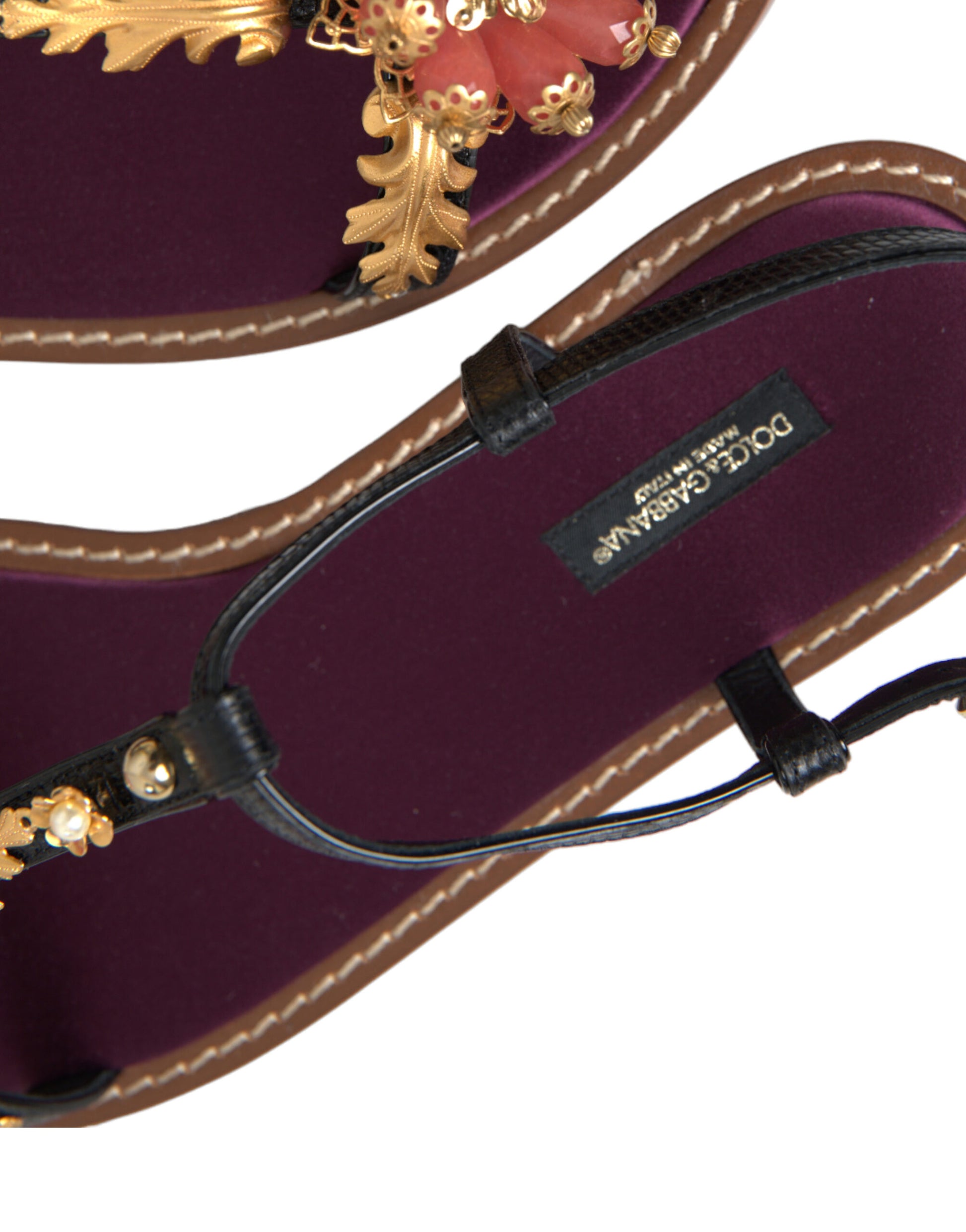 Schwarze Kristallgold-Sandalen aus Leder