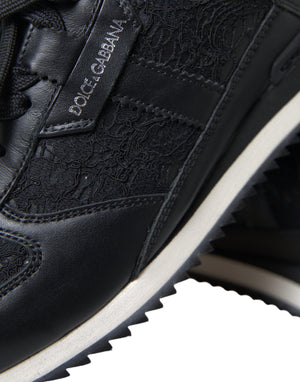 Schwarze Sneakers aus Leder mit Blumenspitze