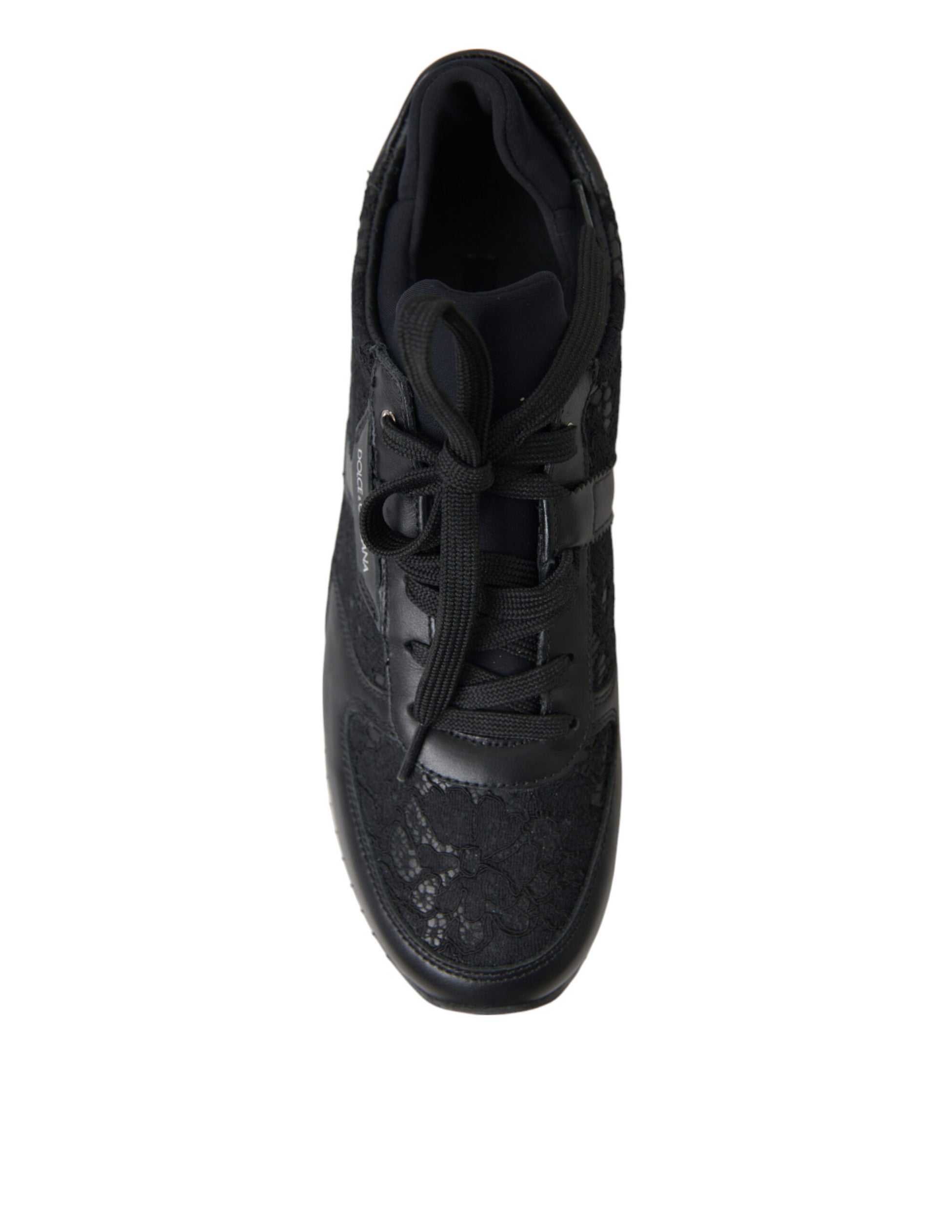 Schwarze Sneakers aus Leder mit Blumenspitze