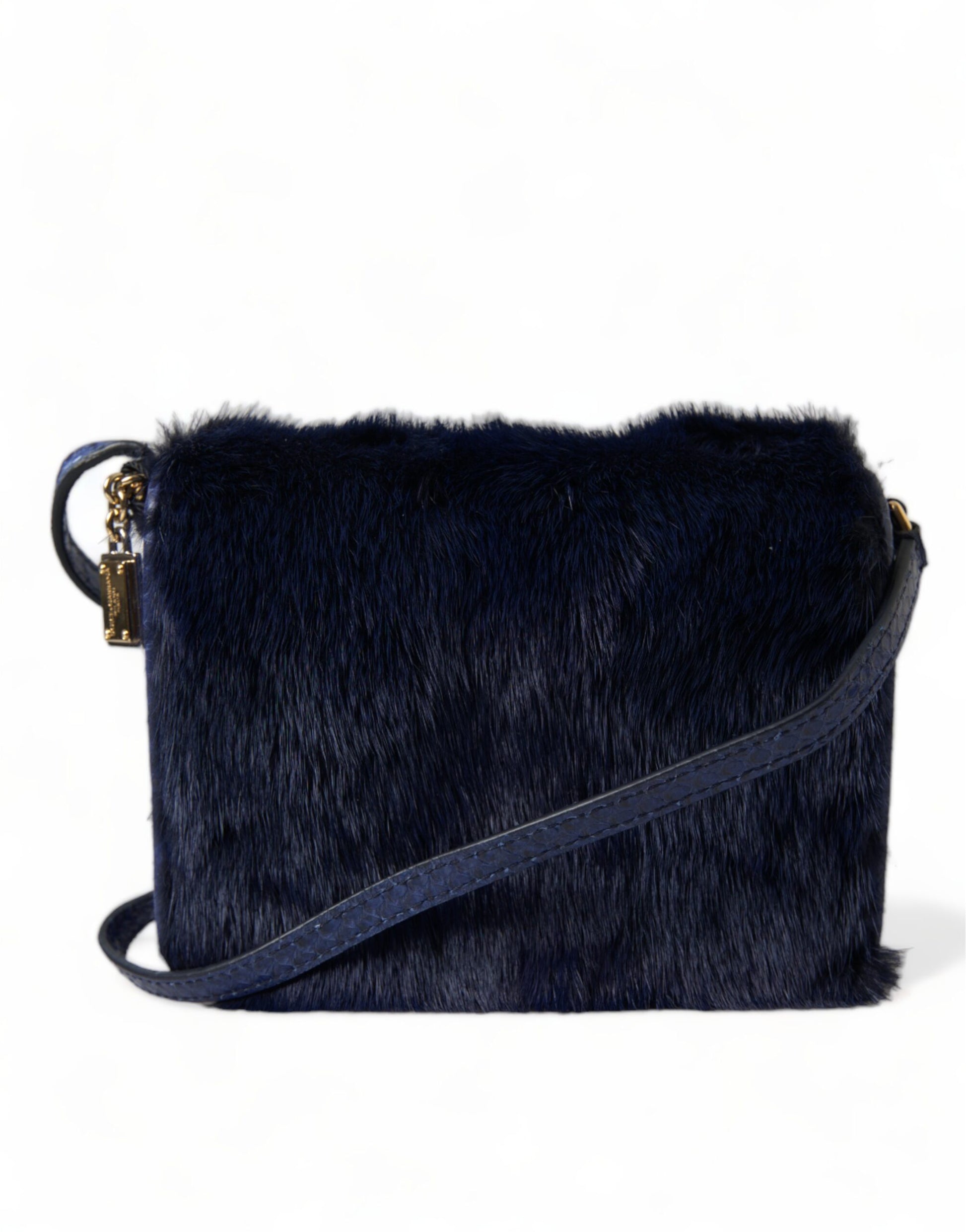 Dolce & Gabbana Dark Blue Fur Ayers Lily Twist Crossbody Shoulder Bag