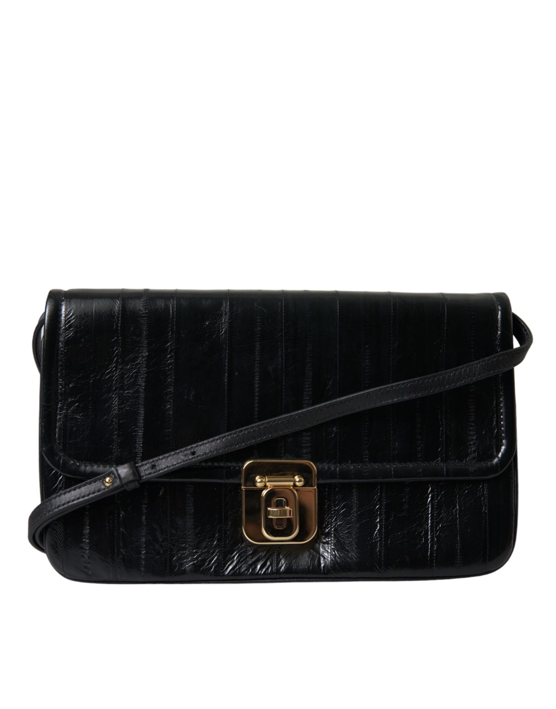Schwarze Dokumenten-Schultertasche aus Aalleder