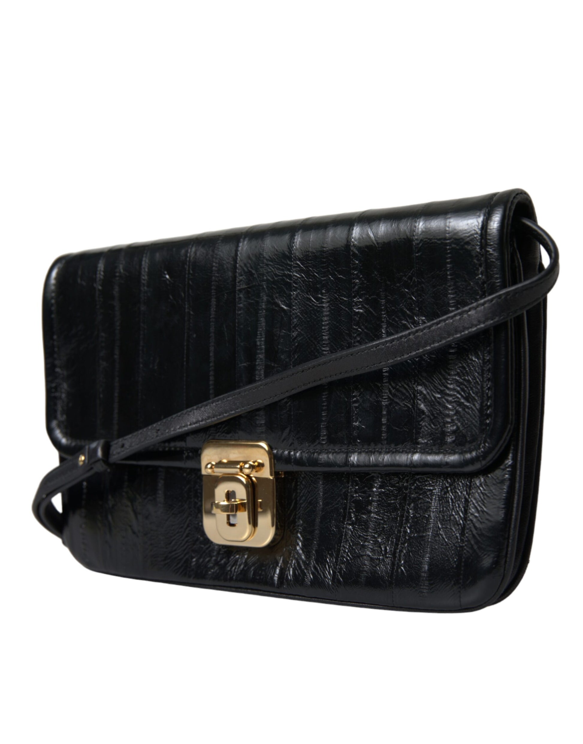 Schwarze Dokumenten-Schultertasche aus Aalleder