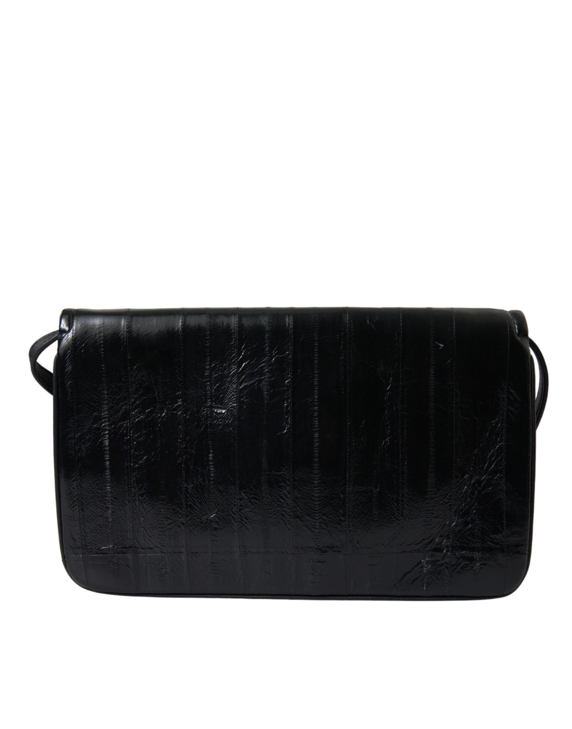 Schwarze Dokumenten-Schultertasche aus Aalleder