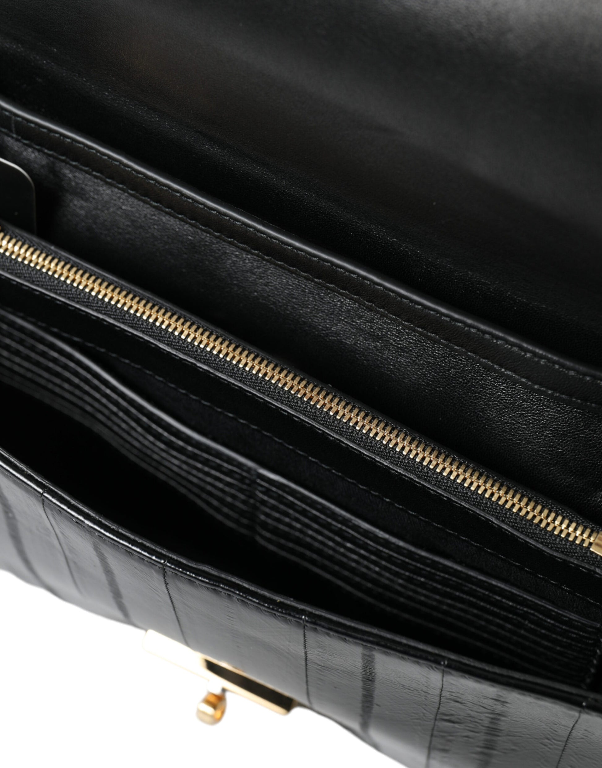 Schwarze Dokumenten-Schultertasche aus Aalleder