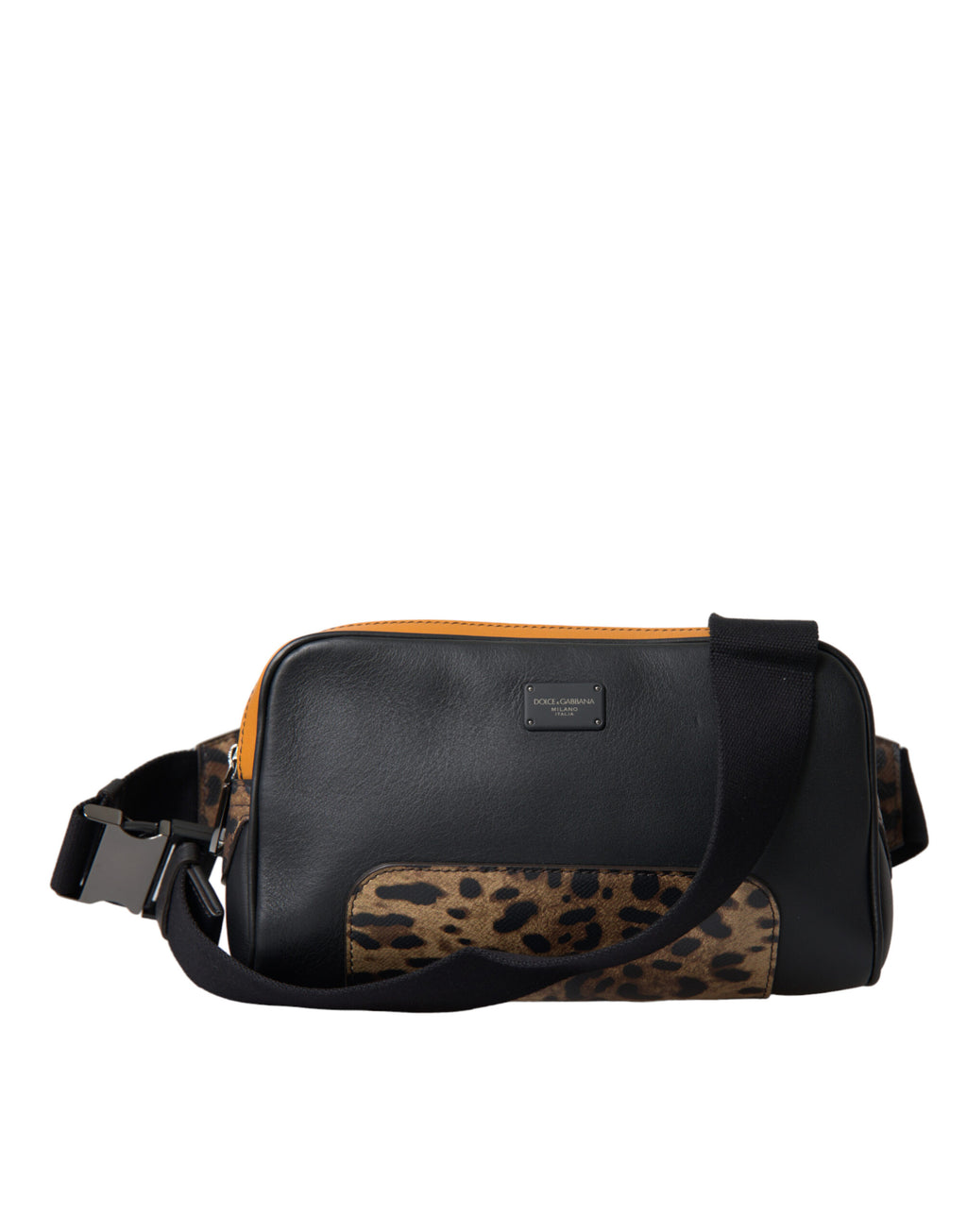 Schwarze Gürteltasche aus exotischem Leder mit Logo
