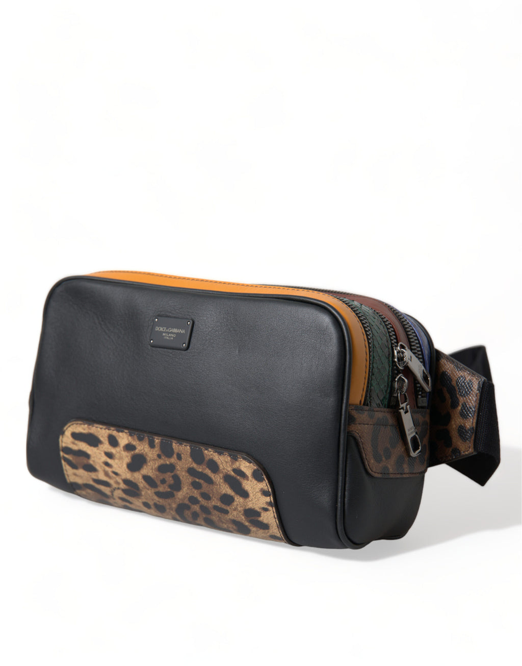 Schwarze Gürteltasche aus exotischem Leder mit Logo