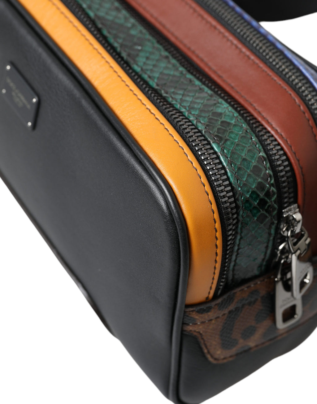 Schwarze Gürteltasche aus exotischem Leder mit Logo