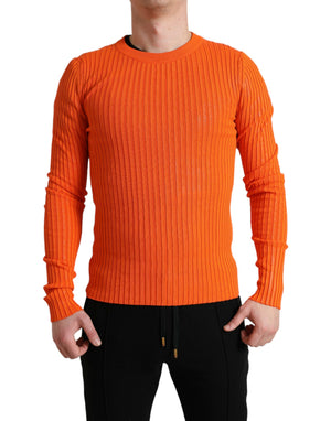 Orangefarbener Herrenpullover mit Rundhalsausschnitt