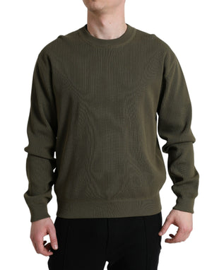 Grüner Herrenpullover aus Baumwolle mit Rundhalsausschnitt