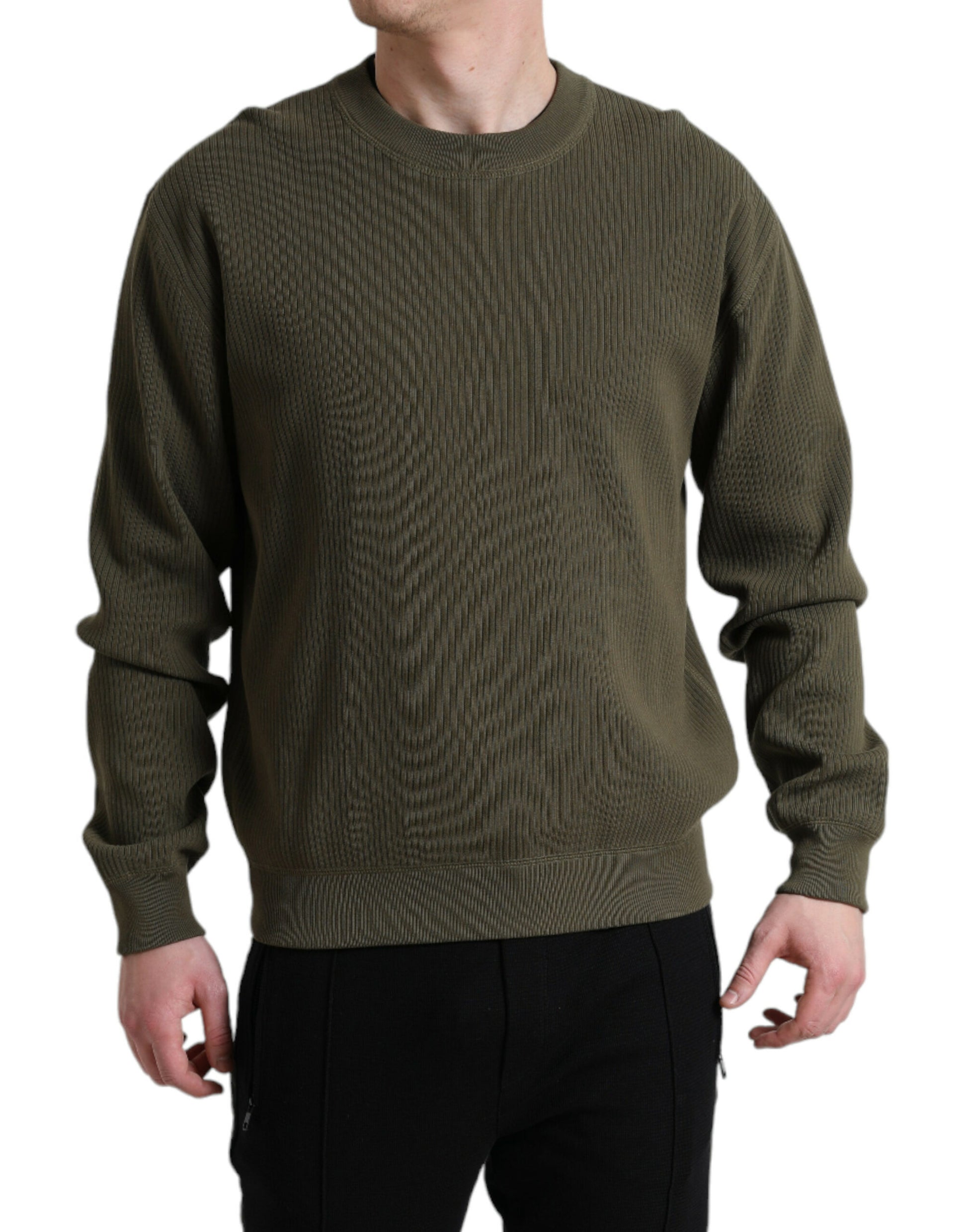 Grüner Herrenpullover aus Baumwolle mit Rundhalsausschnitt