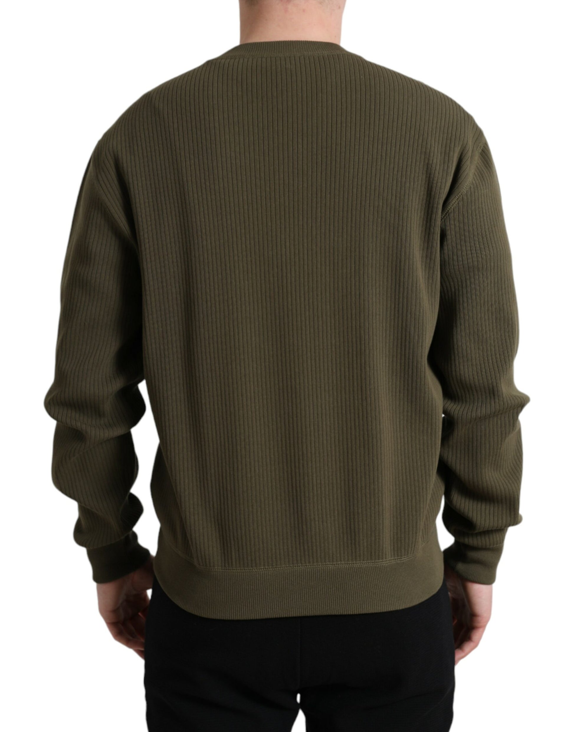Grüner Herrenpullover aus Baumwolle mit Rundhalsausschnitt