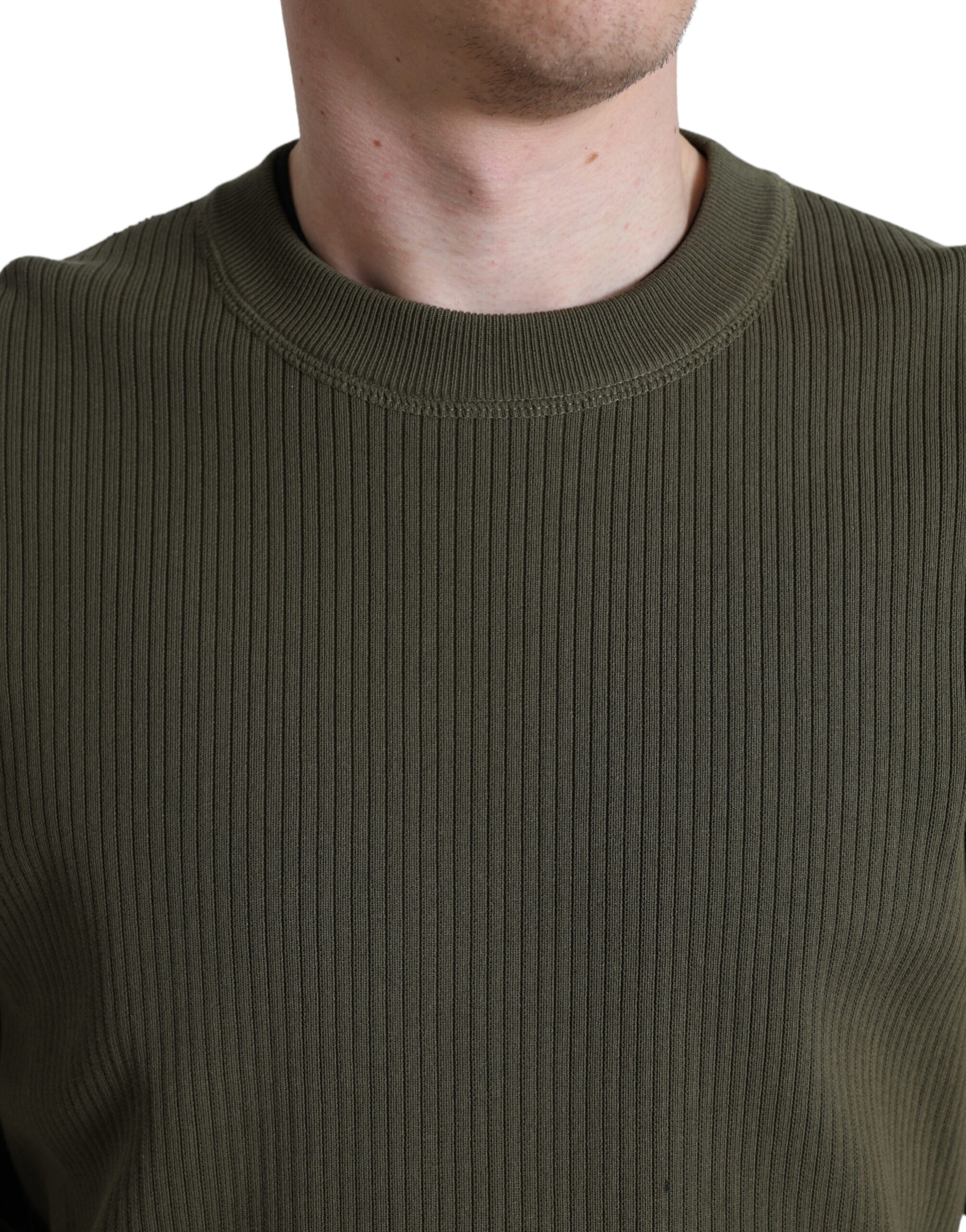 Grüner Herrenpullover aus Baumwolle mit Rundhalsausschnitt