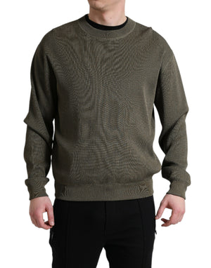 Grüner Viskose-Pullover mit Rundhalsausschnitt für Herren