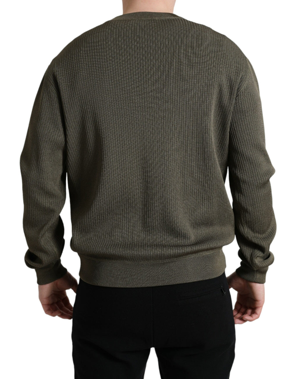 Grüner Viskose-Pullover mit Rundhalsausschnitt für Herren