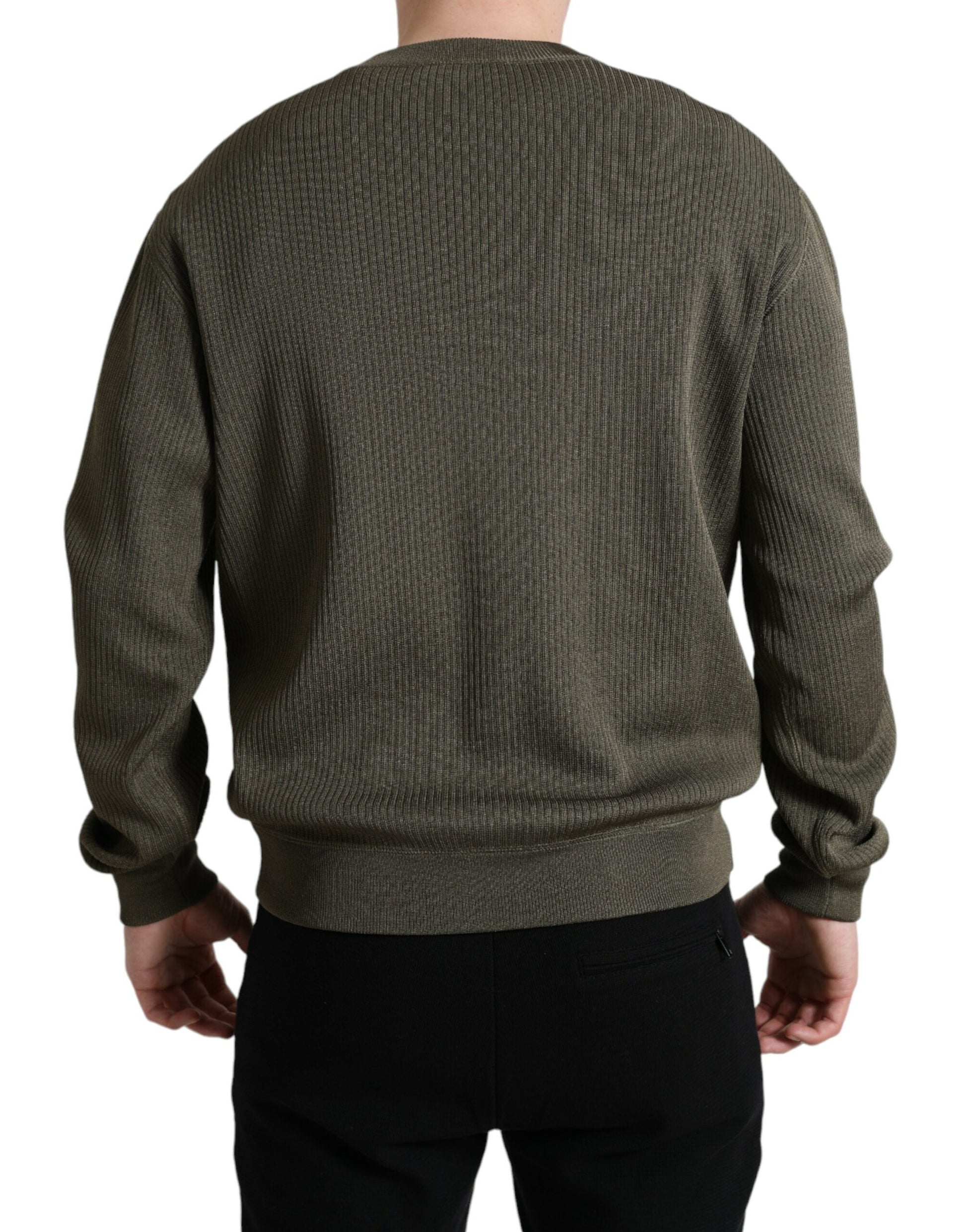 Grüner Viskose-Pullover mit Rundhalsausschnitt für Herren