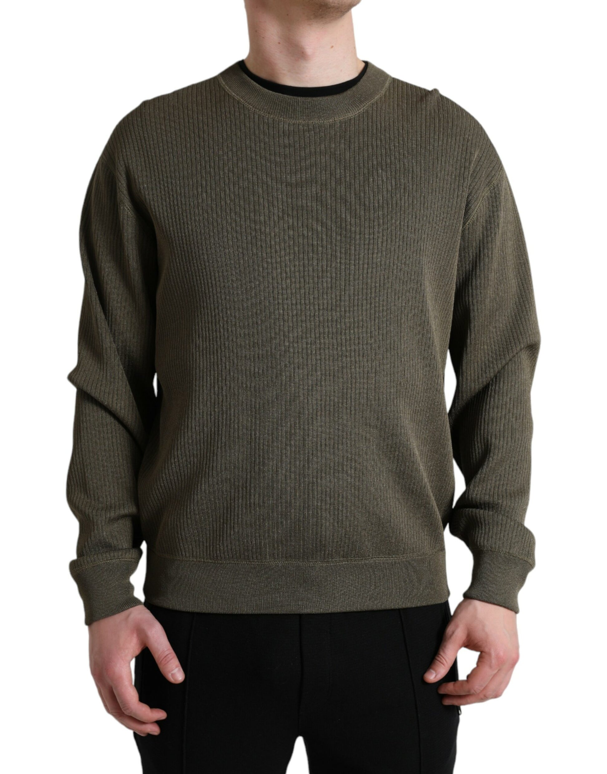 Grüner Viskose-Pullover mit Rundhalsausschnitt für Herren