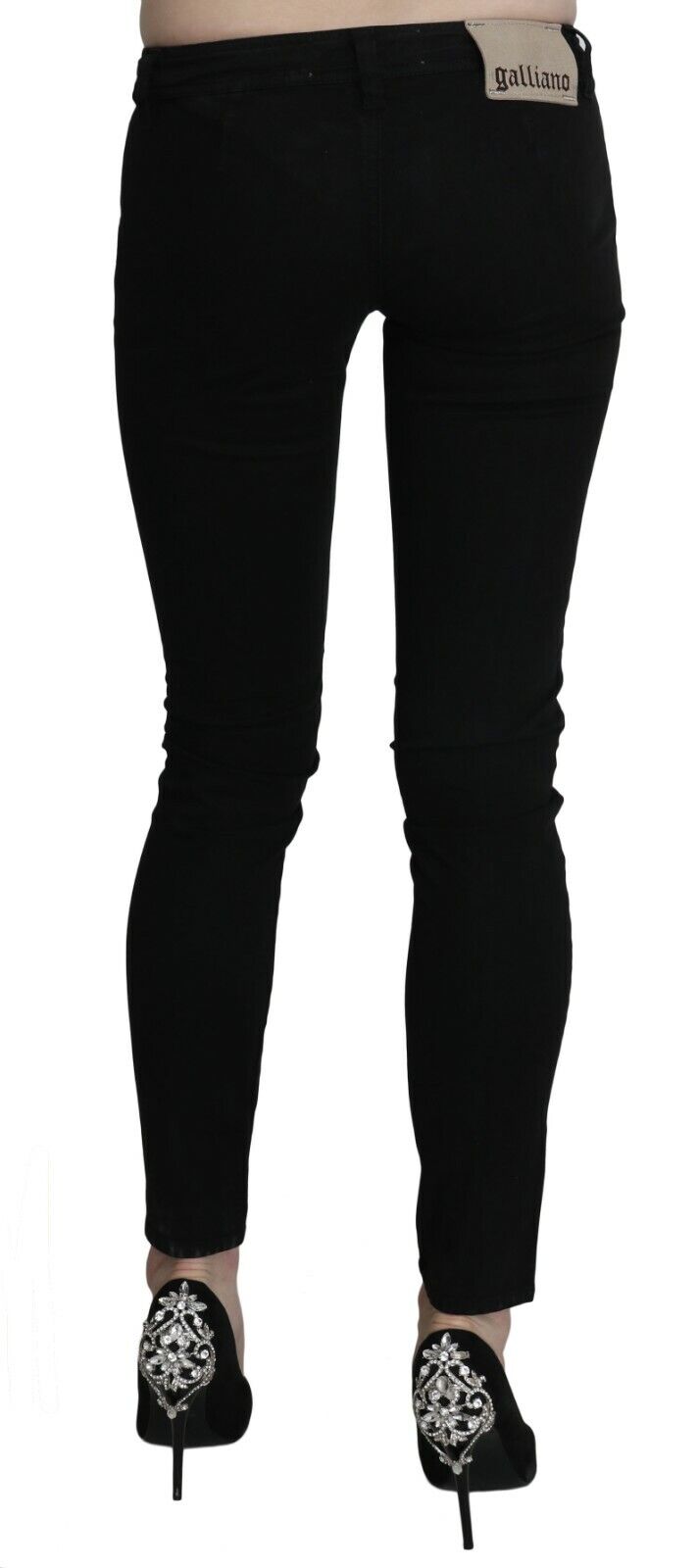 Schwarze, verkürzte Skinny-Jeanshose mit Reißverschluss und niedriger Taille
