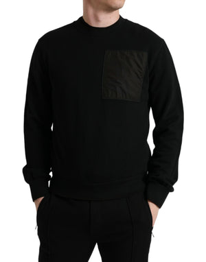 Schwarzer Herrenpullover aus Baumwolle mit Rundhalsausschnitt