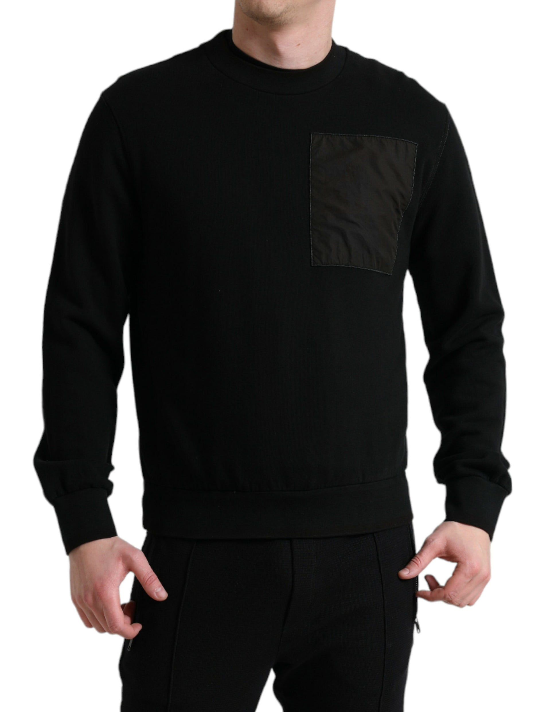 Schwarzer Herrenpullover aus Baumwolle mit Rundhalsausschnitt