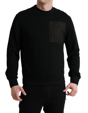 Schwarzer Herrenpullover aus Baumwolle mit Rundhalsausschnitt