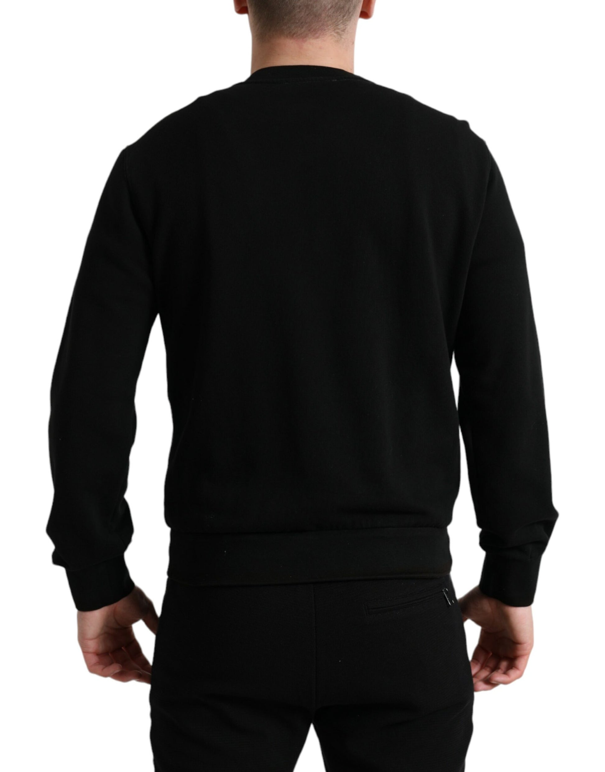 Schwarzer Herrenpullover aus Baumwolle mit Rundhalsausschnitt