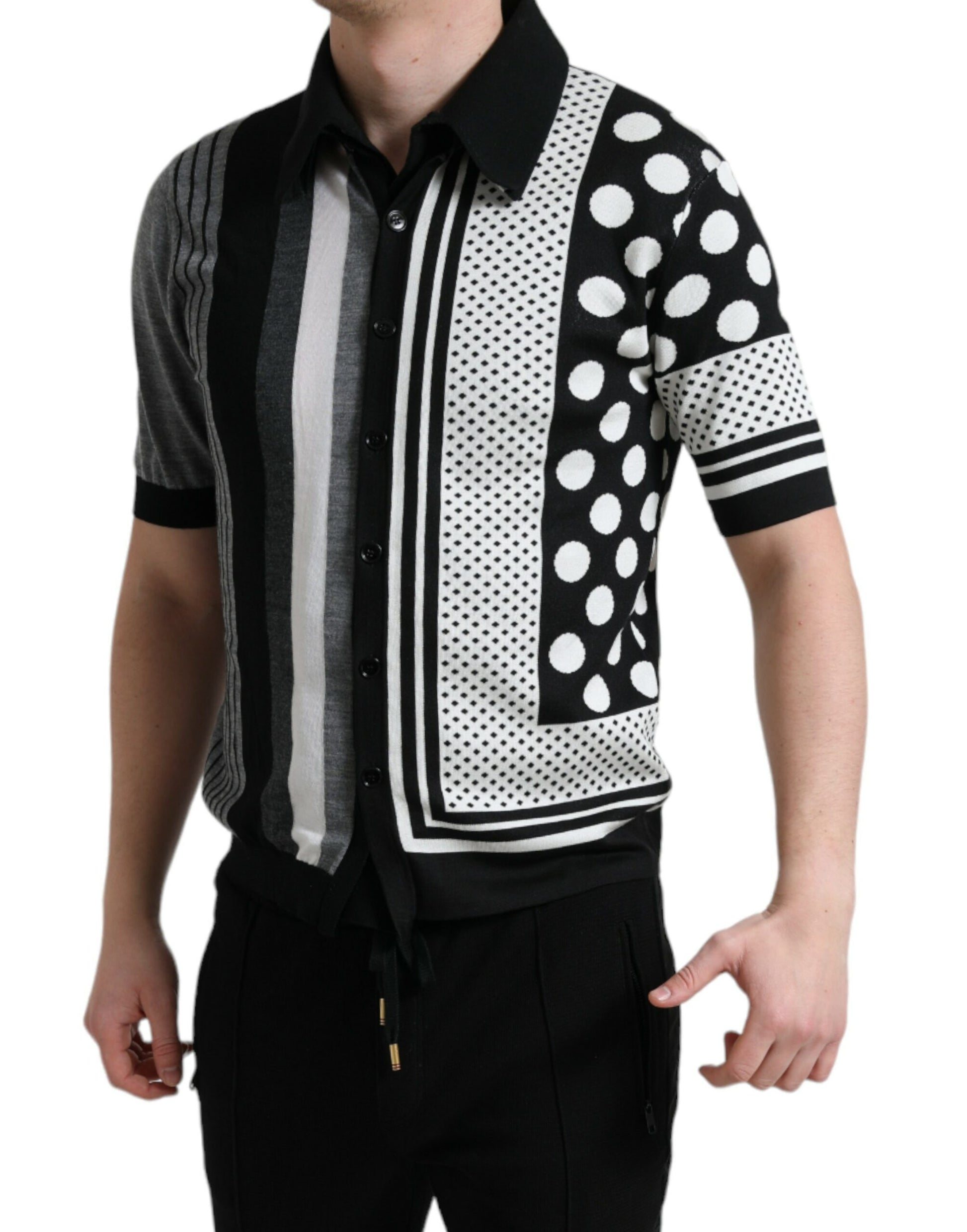 Schwarz Weiß Pullover Cardigan Polo Pullover