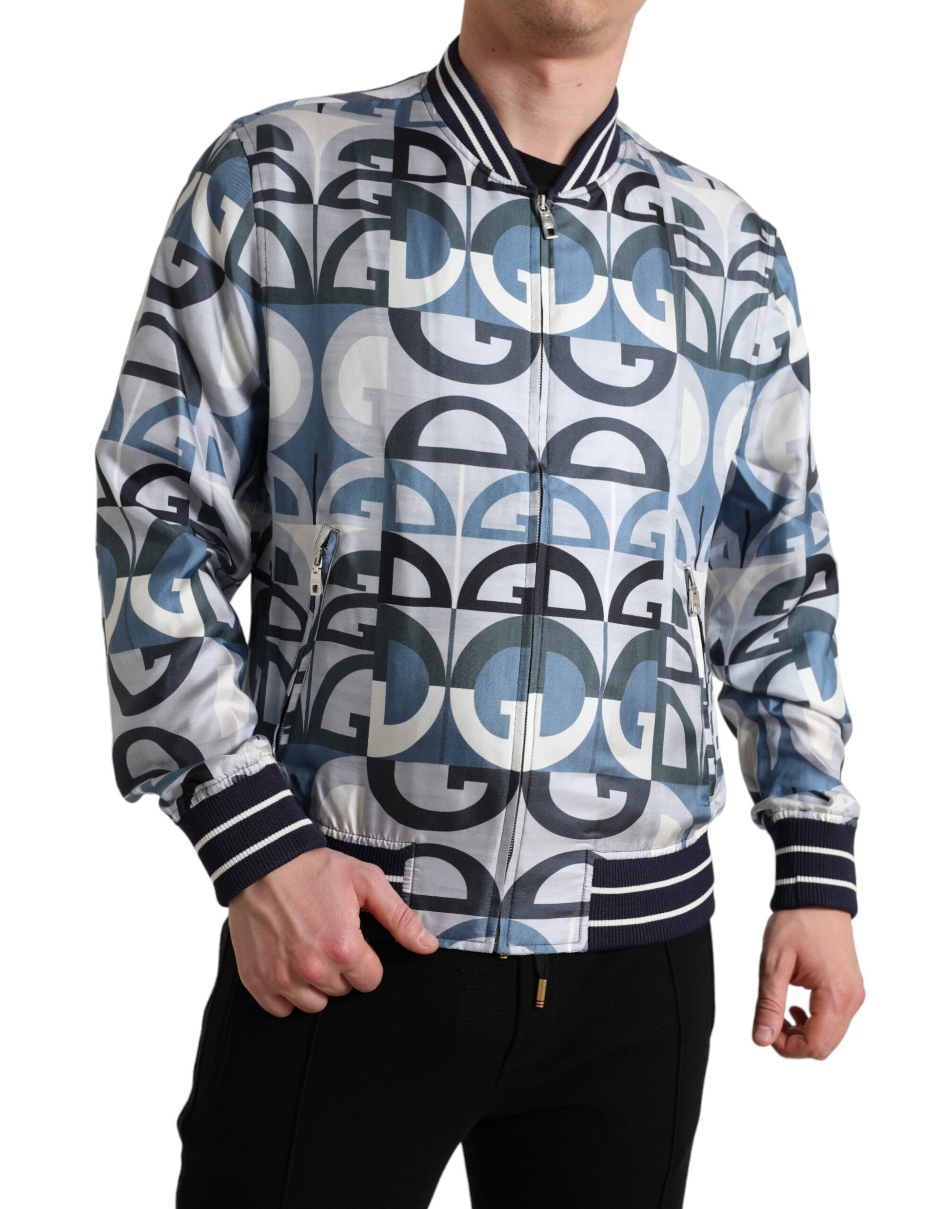 Mehrfarbige Bomber-Blousonjacke mit Logo-Print