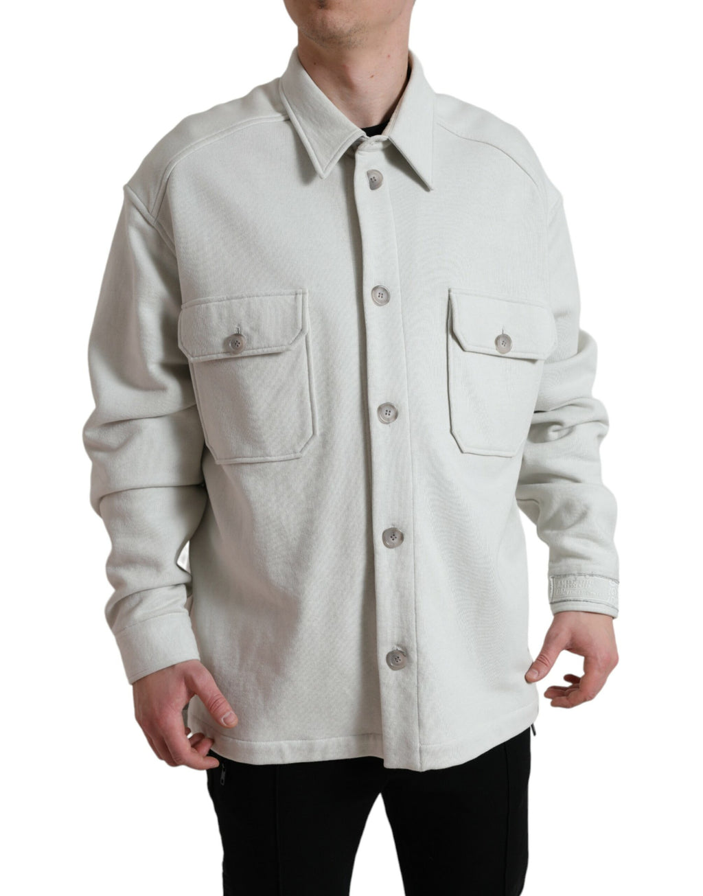 Graue Baumwolljacke mit Button-Down-Kragen