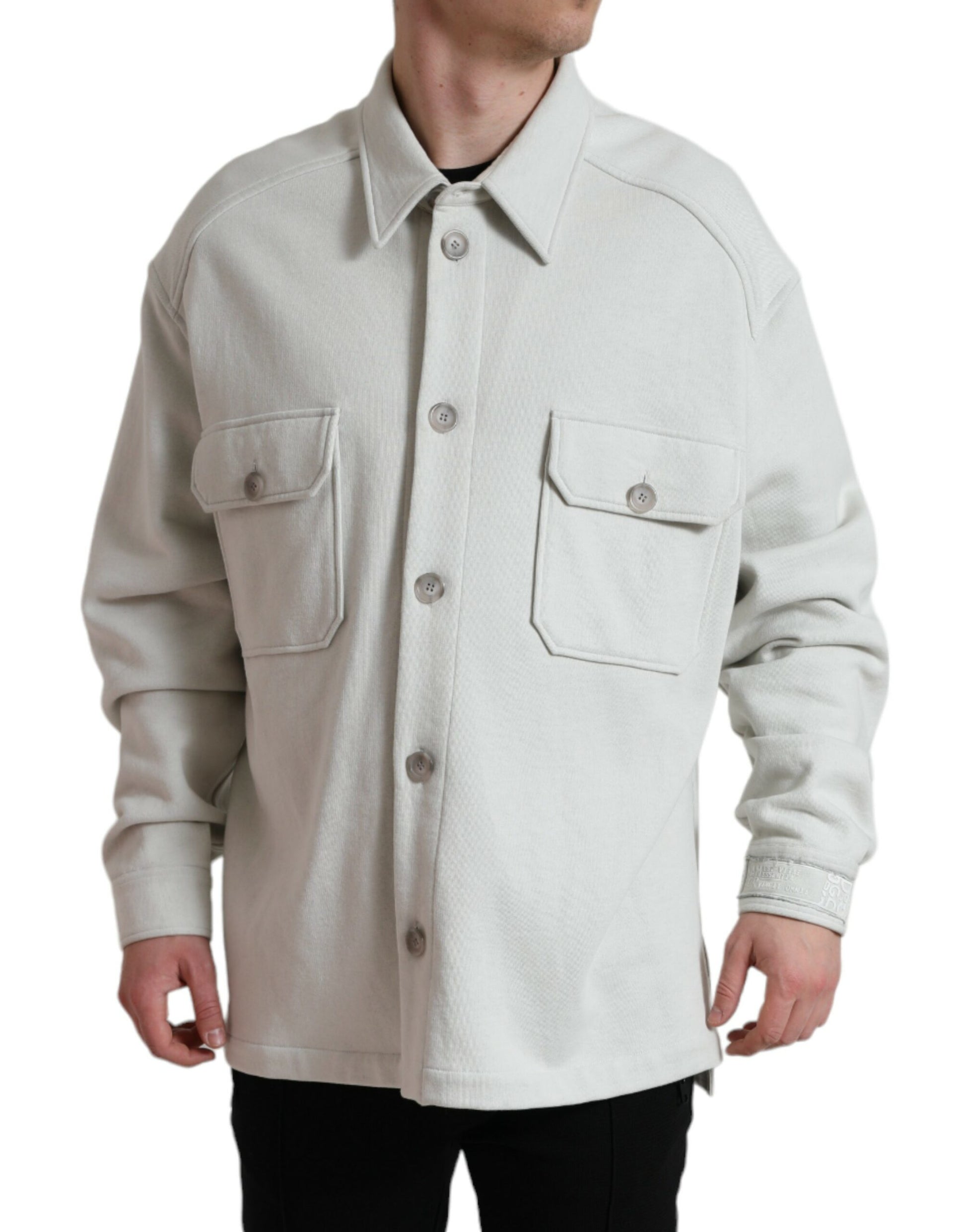 Graue Baumwolljacke mit Button-Down-Kragen