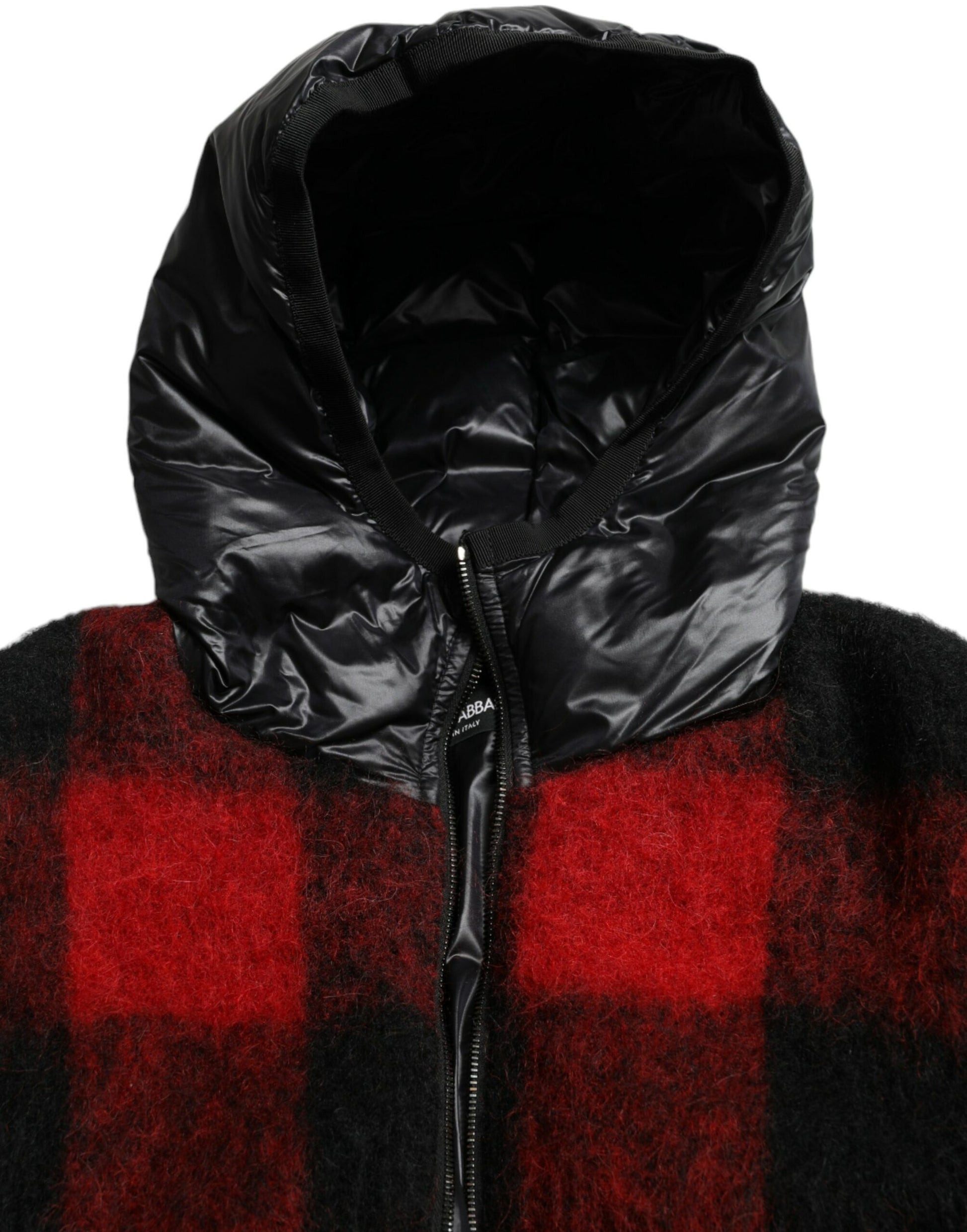 Schwarz-rote Poncho-Jacke mit Buffalo-Karomuster und Kapuze