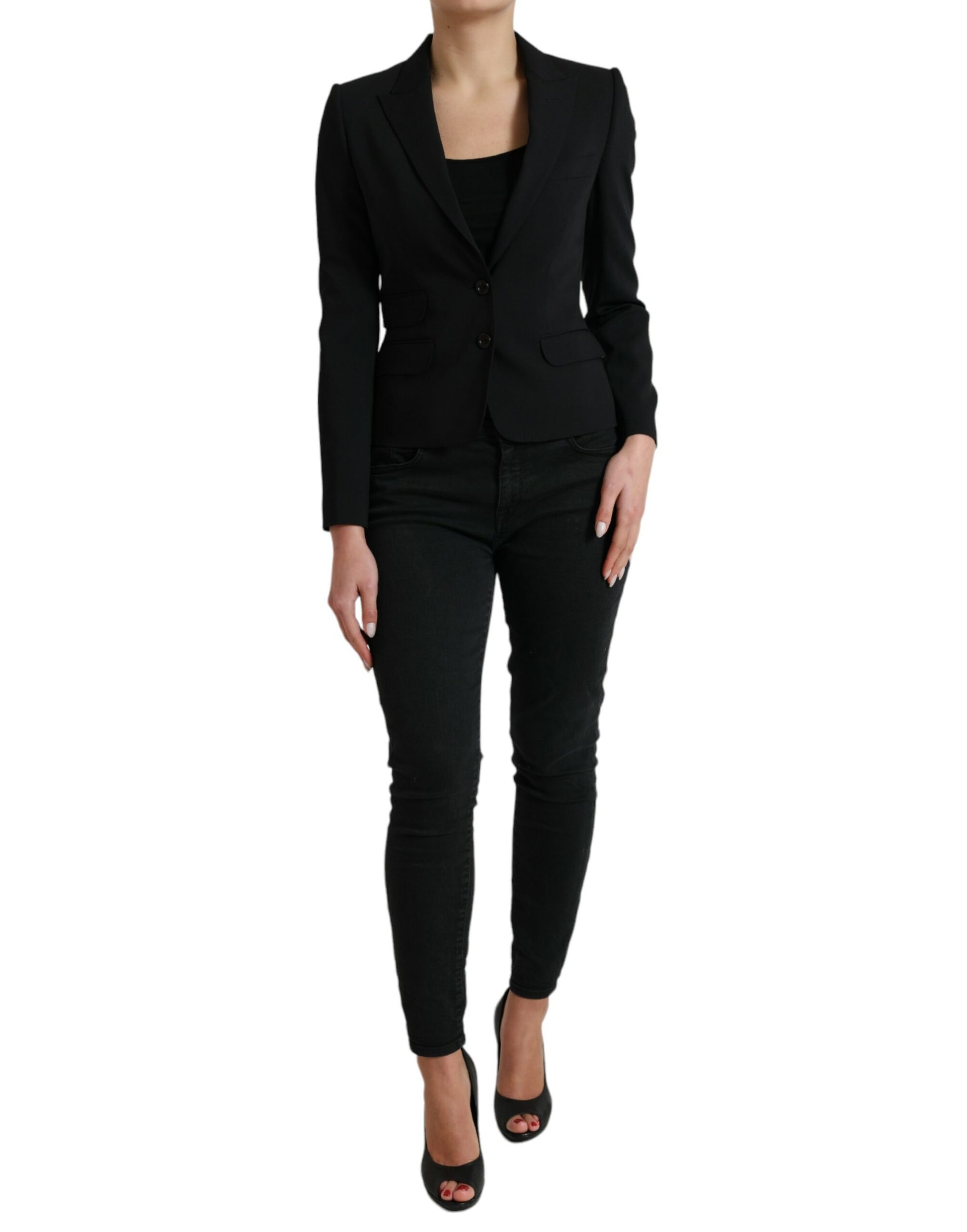 Schwarzer einreihiger Blazer aus Wolle