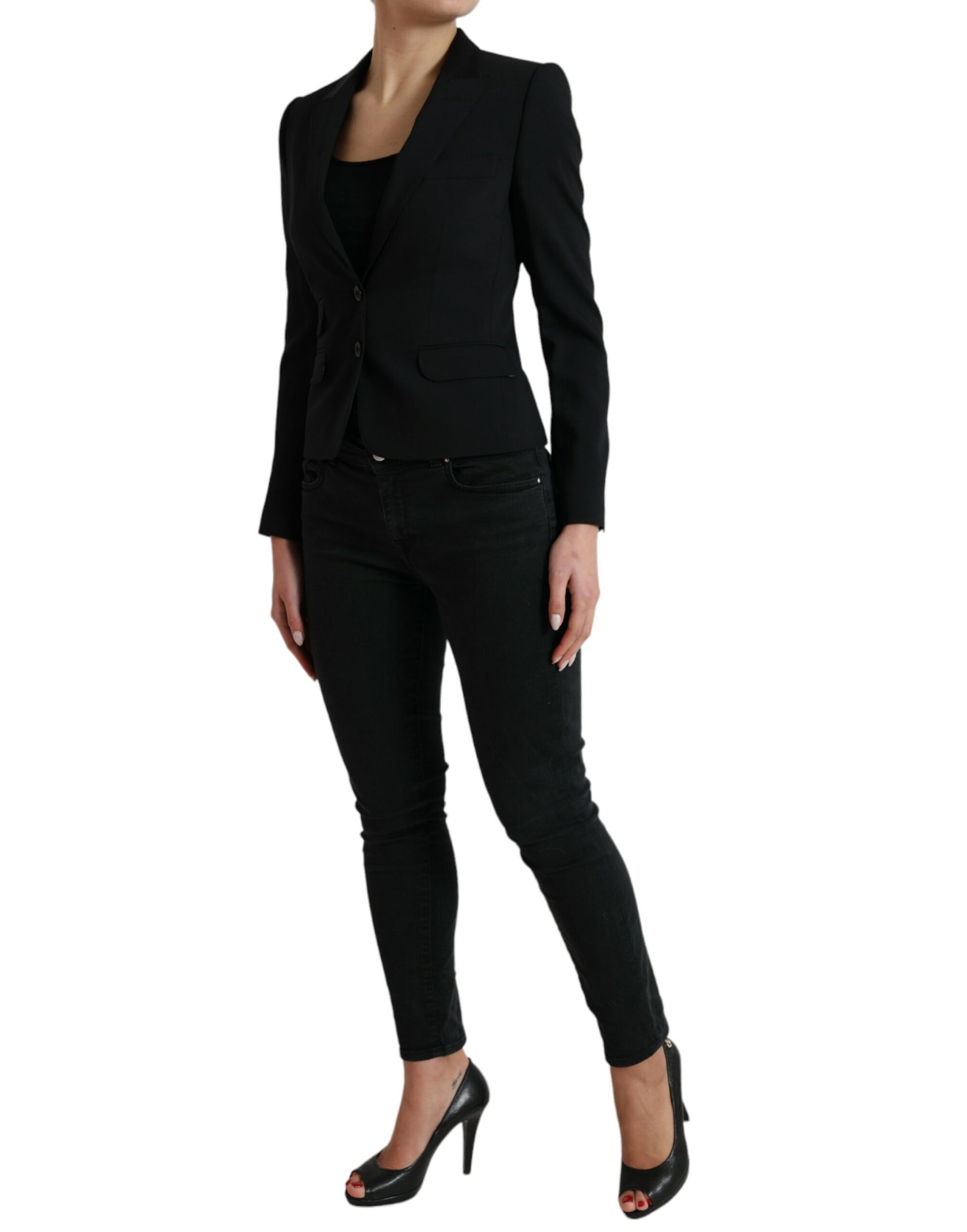 Schwarzer einreihiger Blazer aus Wolle