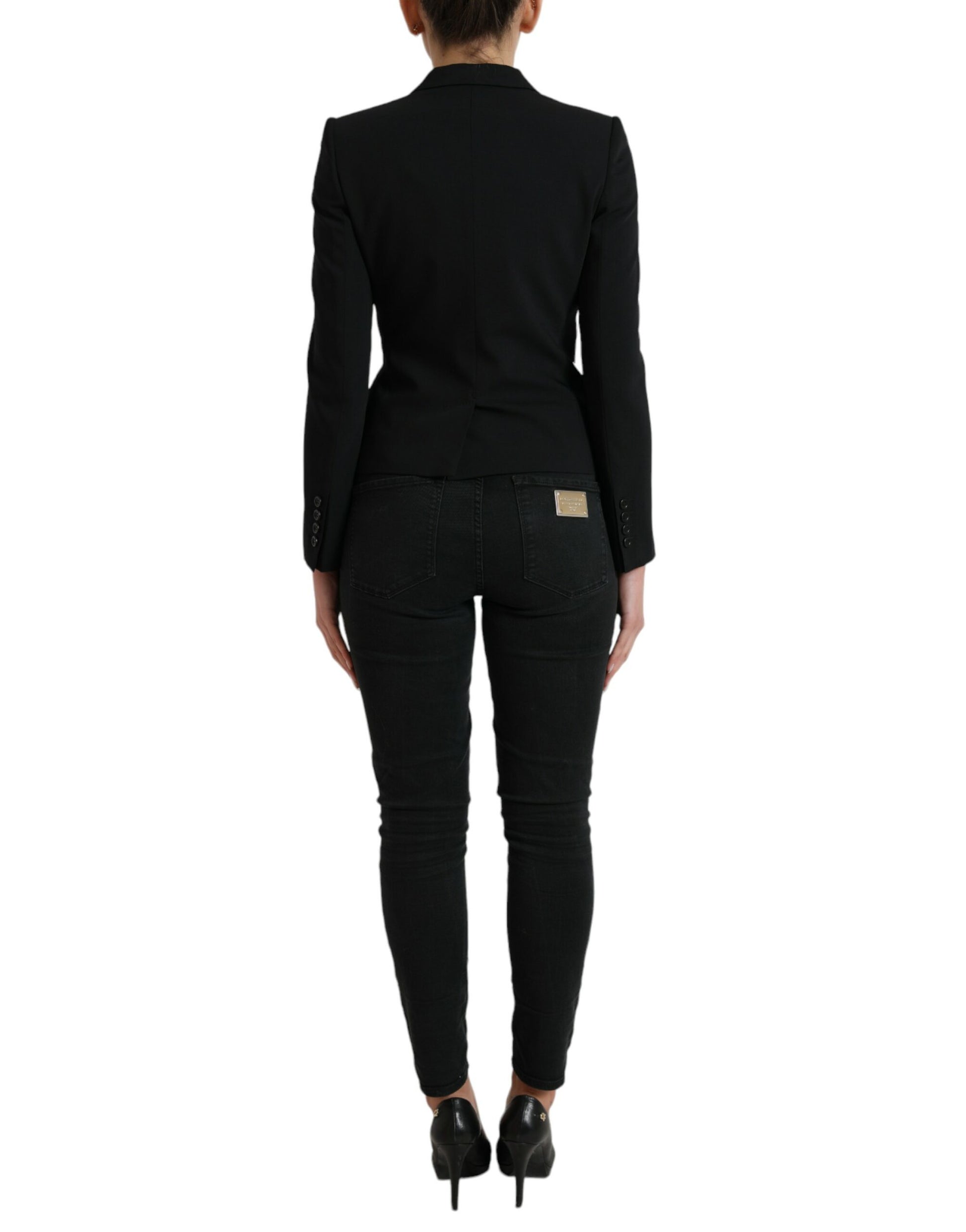 Schwarzer einreihiger Blazer aus Wolle