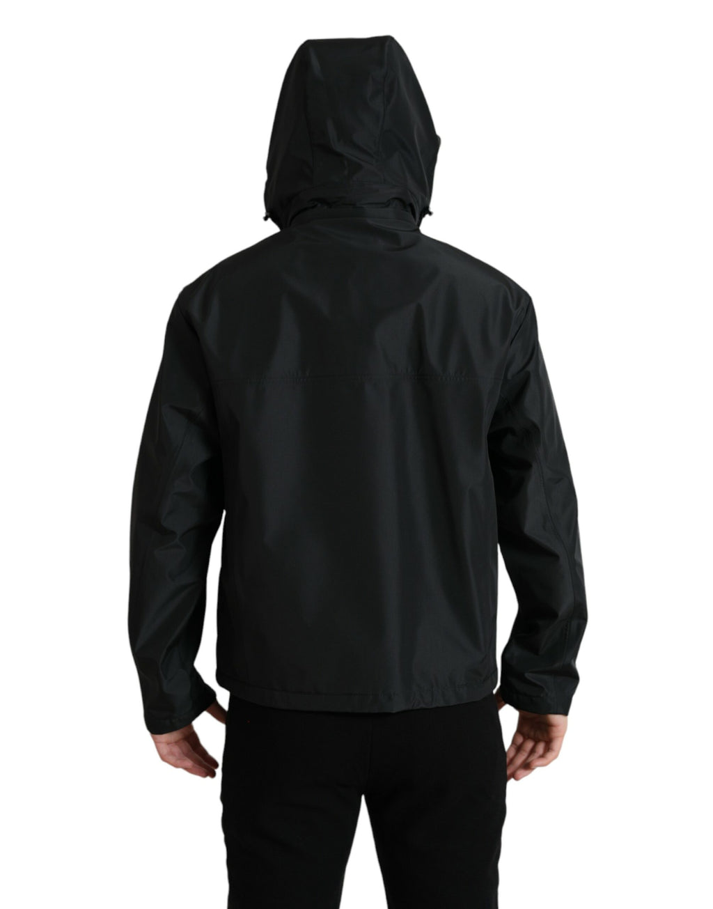 Schwarze Kapuzenjacke aus Polyester mit Logo-Plakette