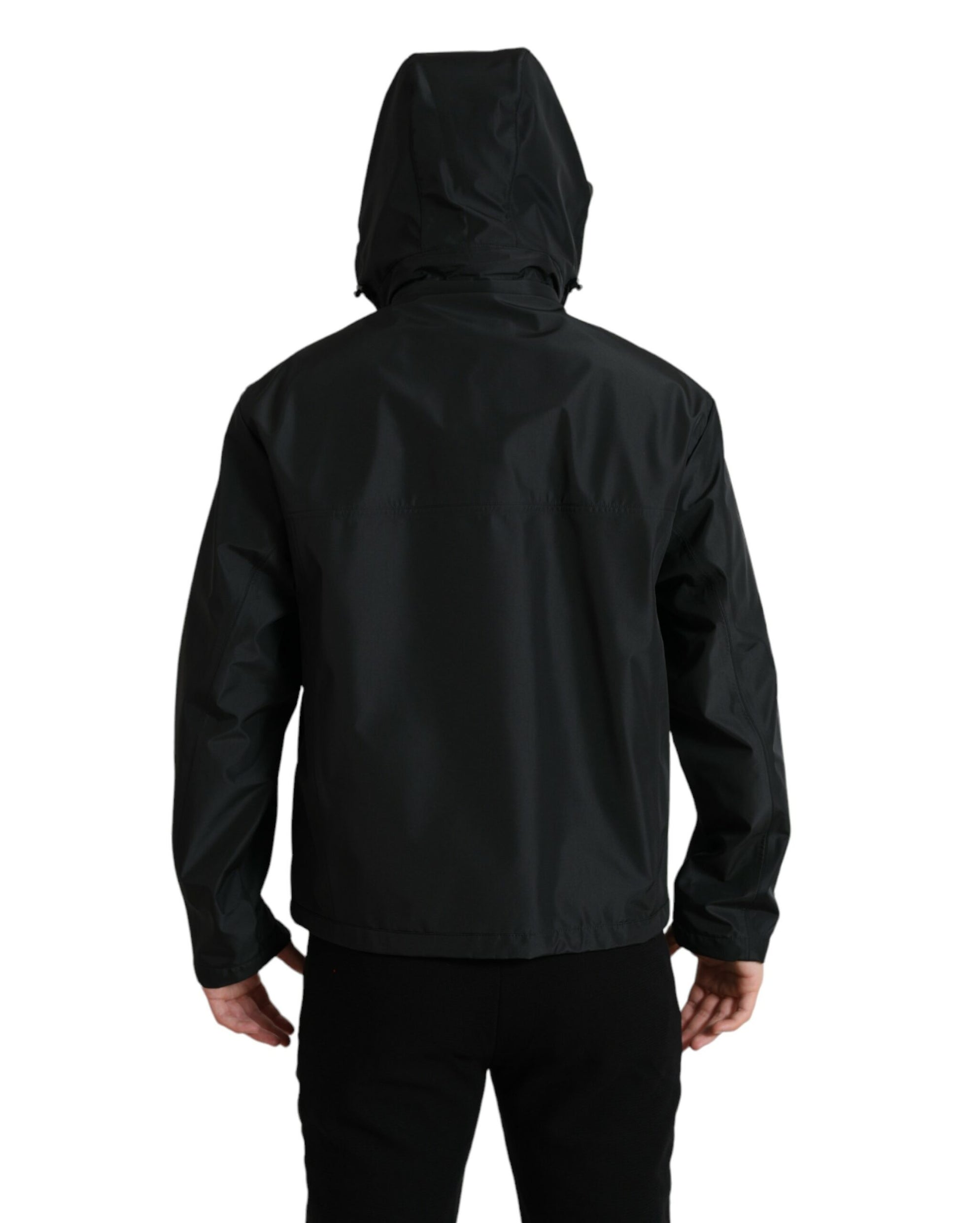 Schwarze Kapuzenjacke aus Polyester mit Logo-Plakette