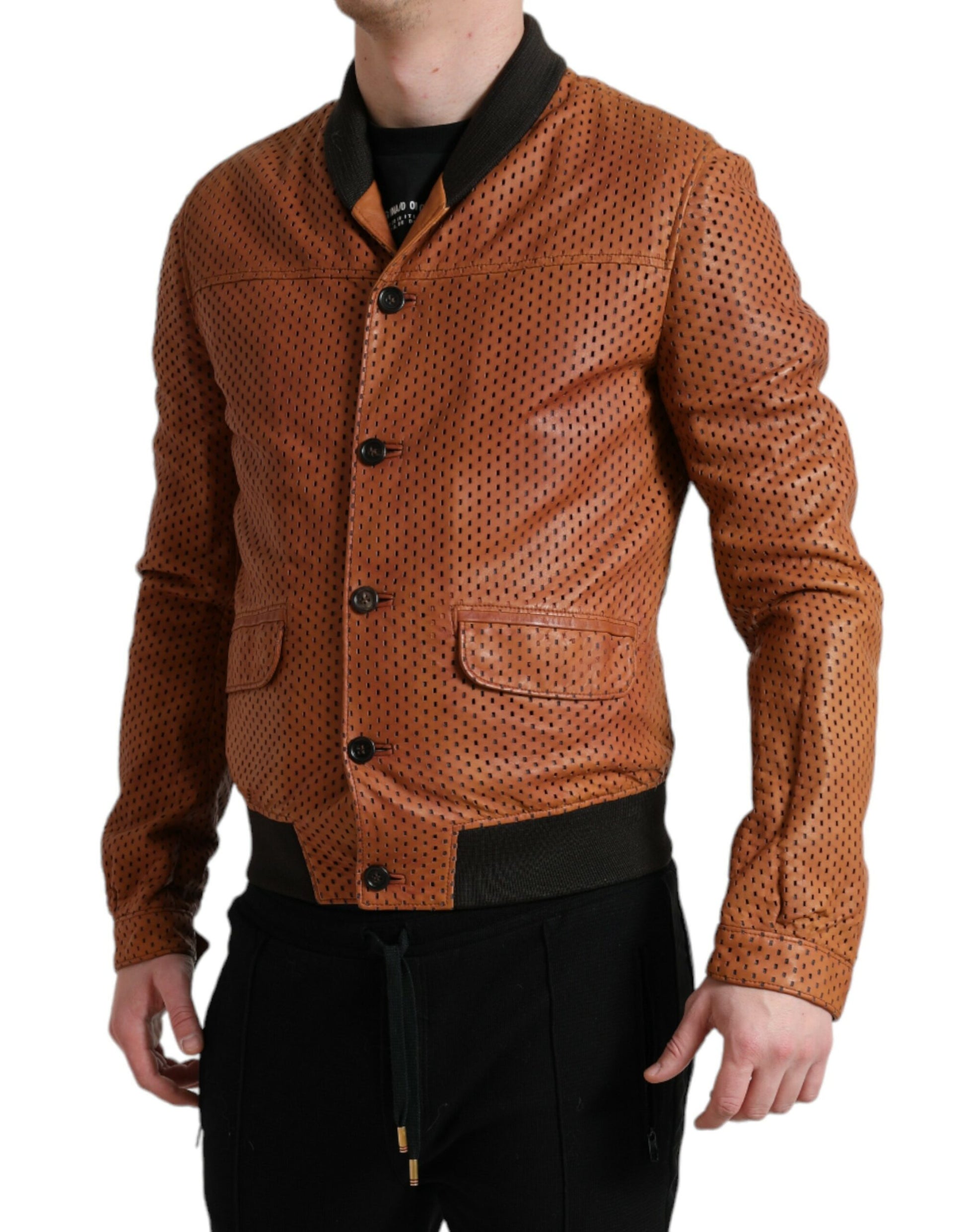 Braune perforierte Jacke aus Lammleder