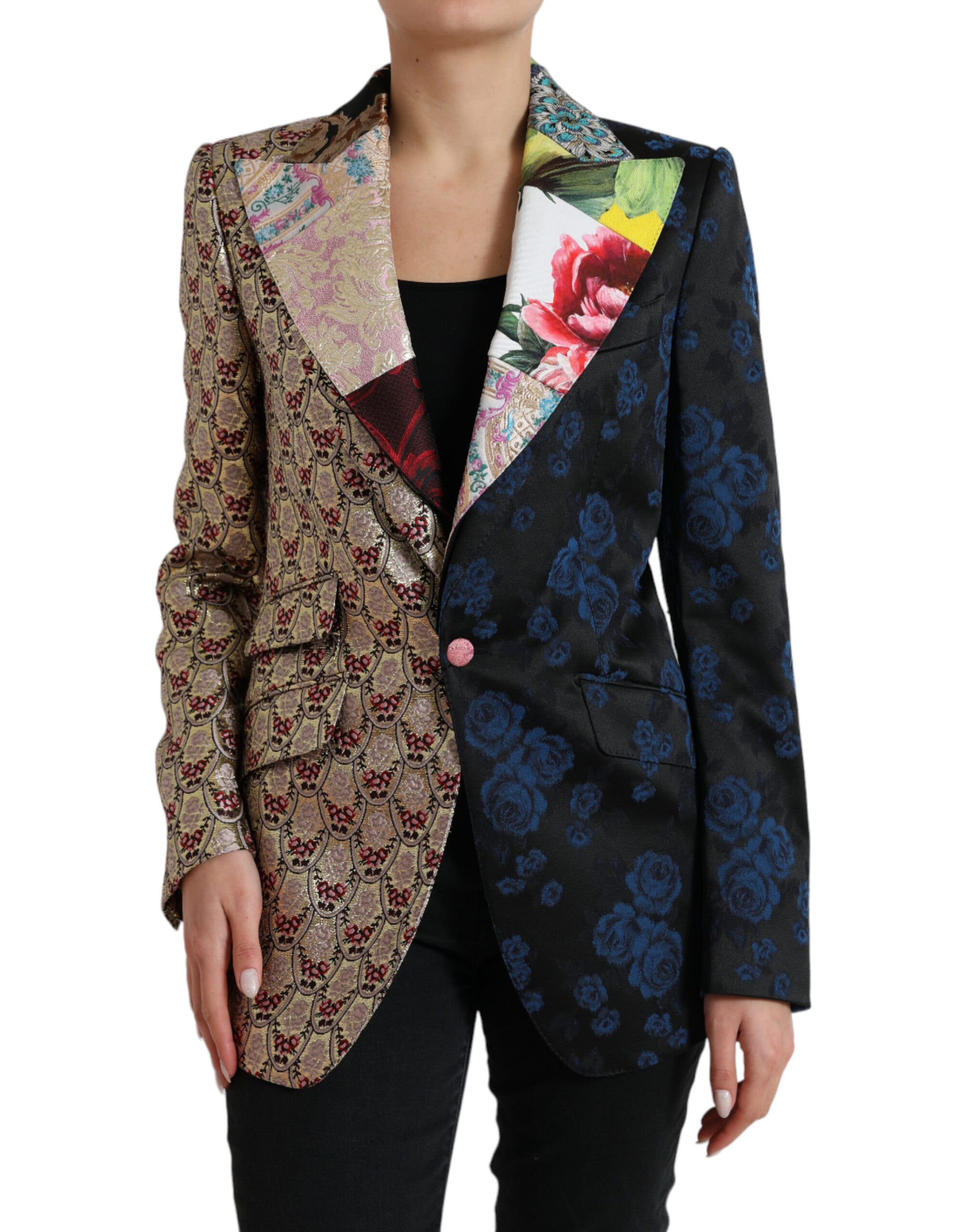 Mehrfarbige Jacquardjacke mit floralem Patchwork