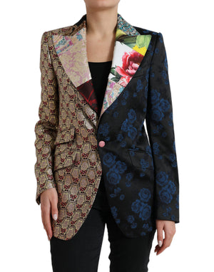 Mehrfarbige Jacquardjacke mit floralem Patchwork