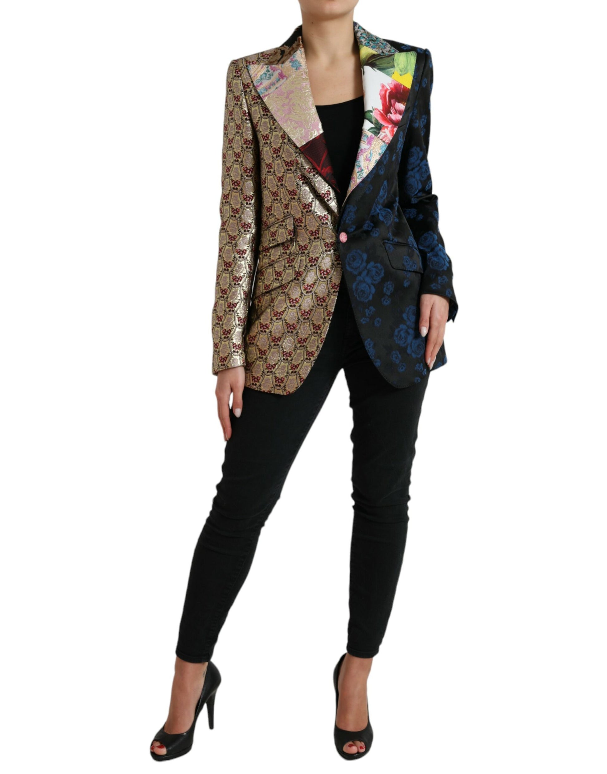 Mehrfarbige Jacquardjacke mit floralem Patchwork