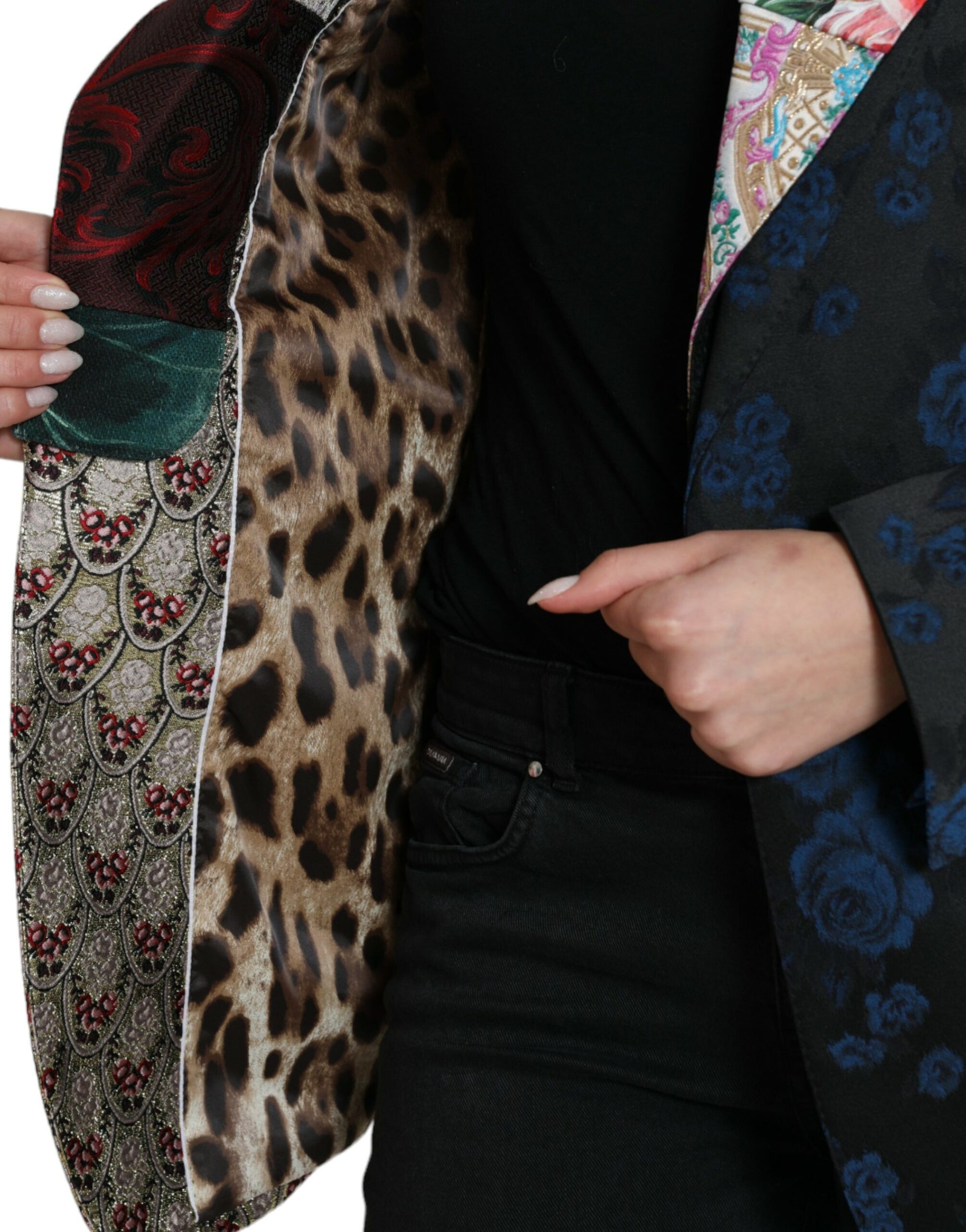 Mehrfarbige Jacquardjacke mit floralem Patchwork