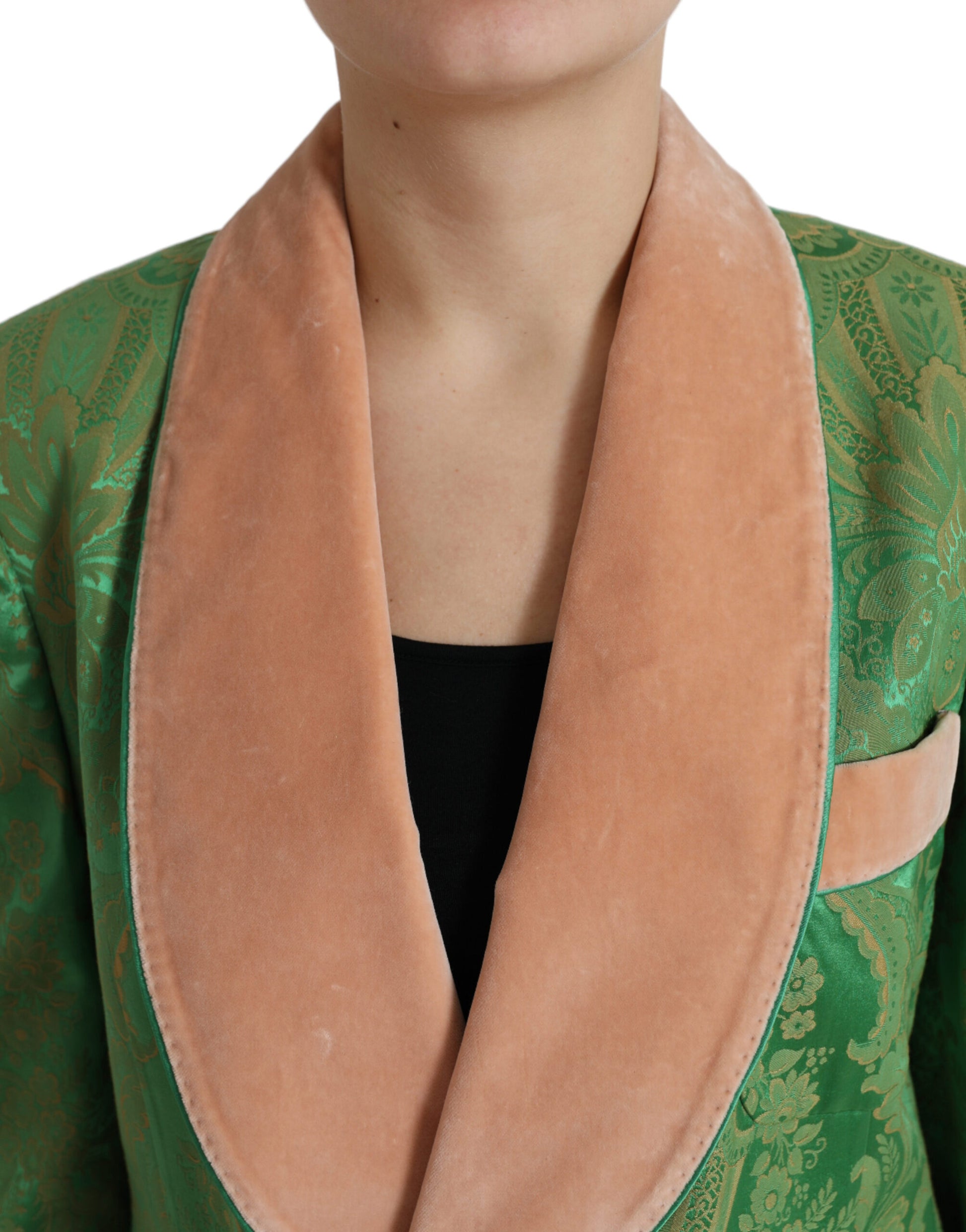 Grüne, zweireihige Manteljacke mit Blumenmuster