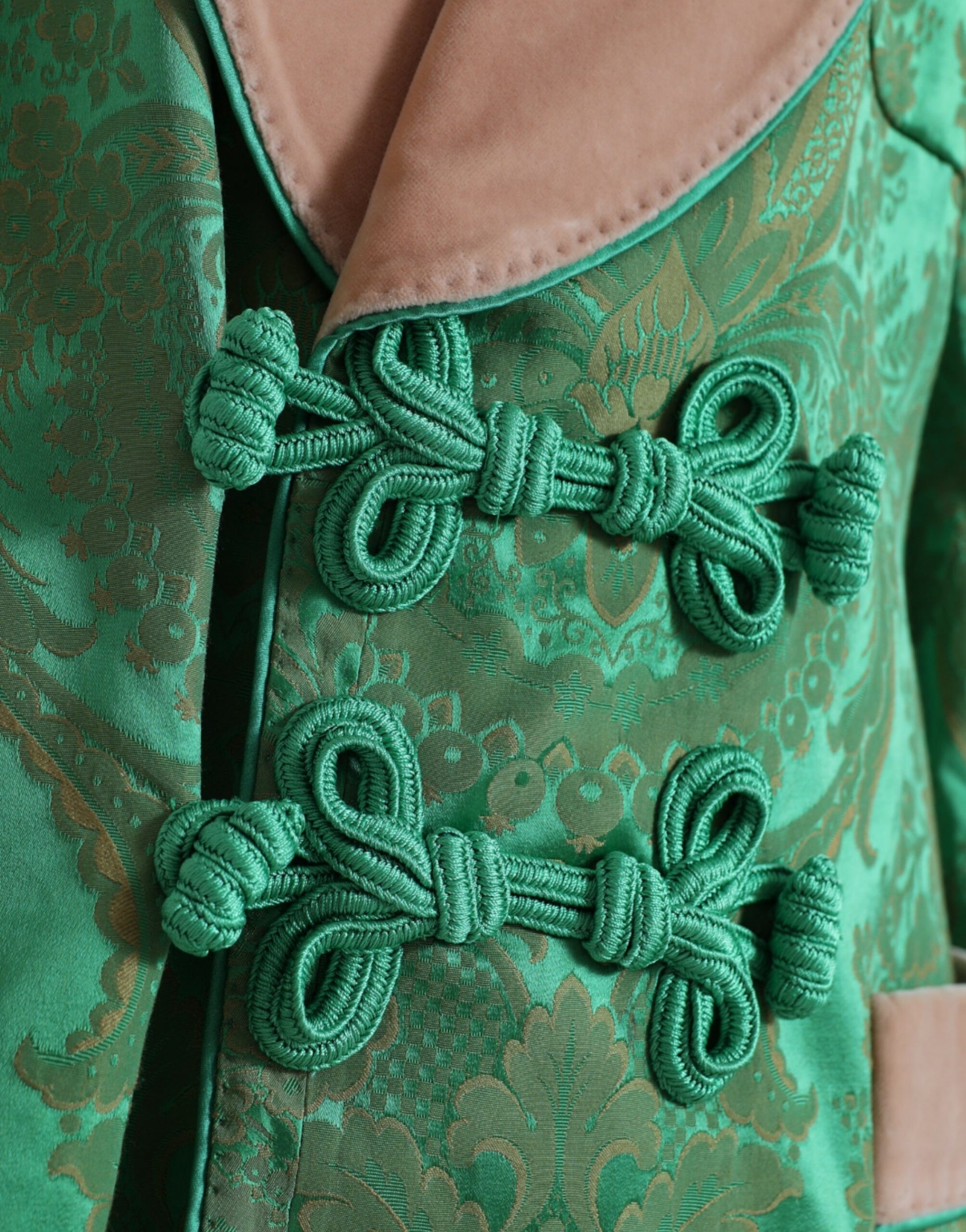 Grüne, zweireihige Manteljacke mit Blumenmuster