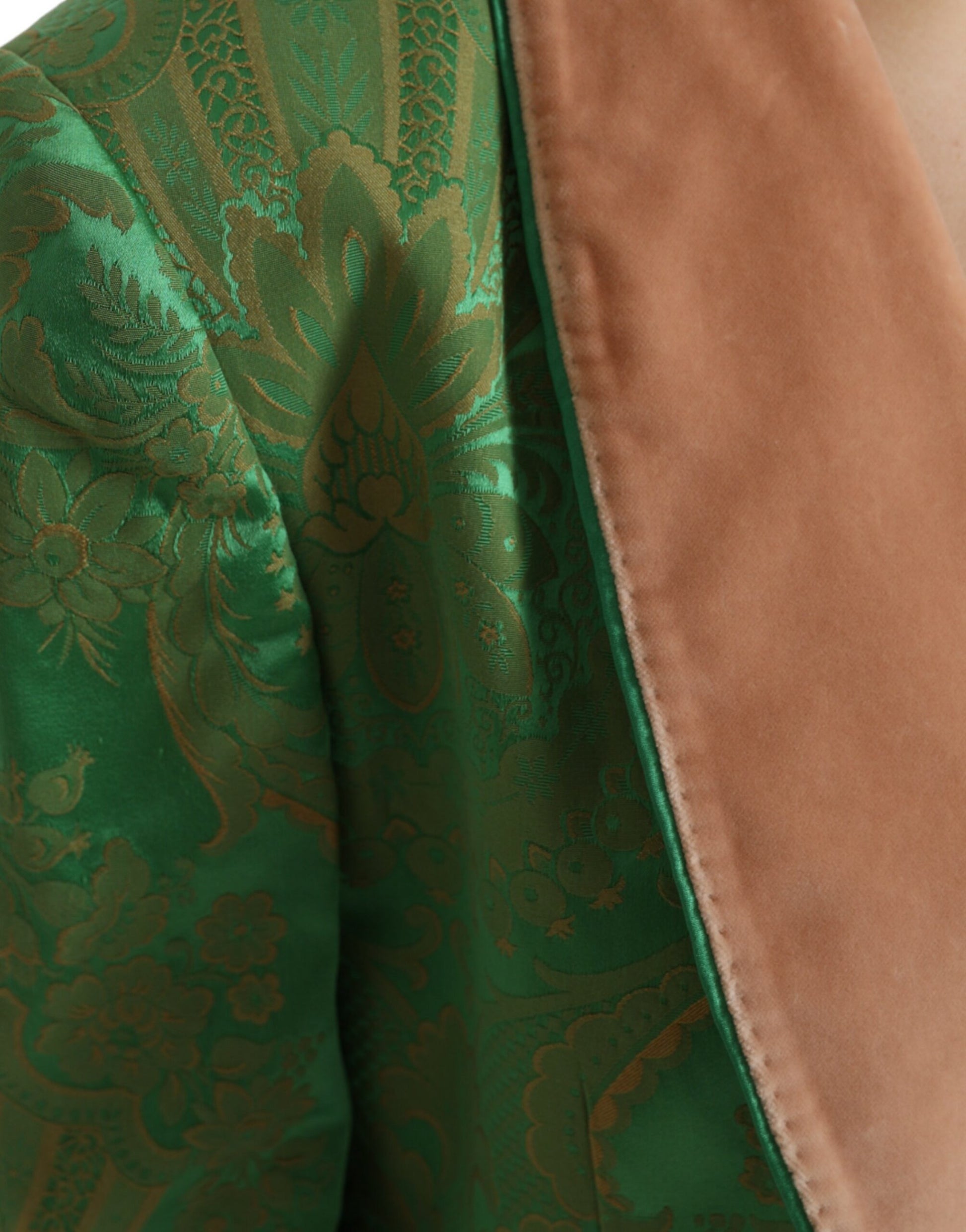 Grüne, zweireihige Manteljacke mit Blumenmuster