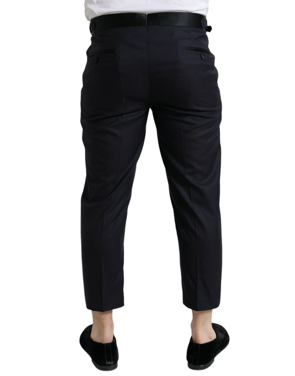 Blaue, verkürzte Karottenhose aus Wolle