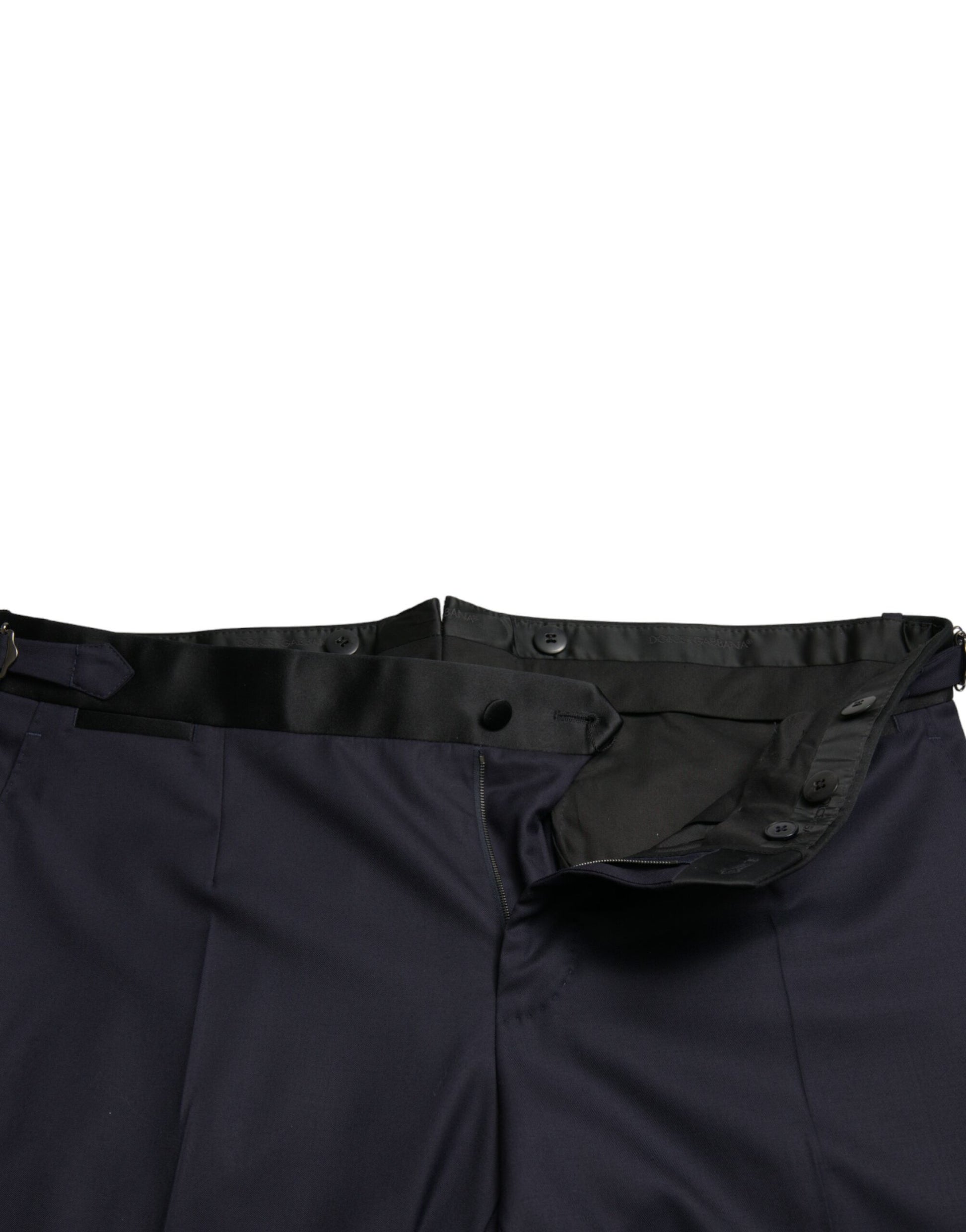 Blaue, verkürzte Karottenhose aus Wolle