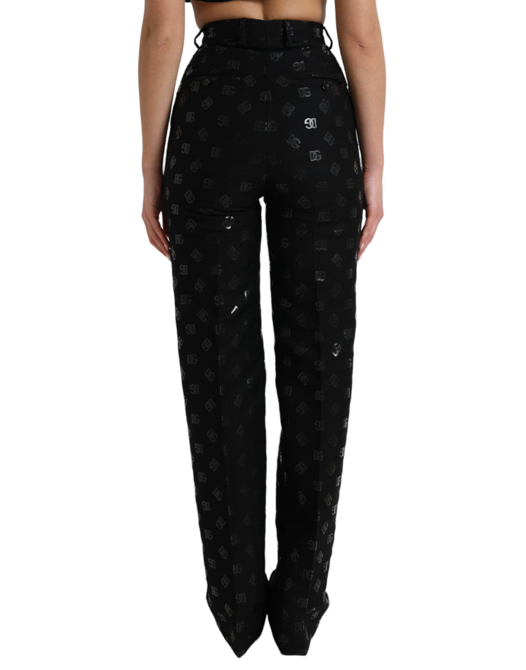 Schwarze, gerade Hose aus Wolle mit hohem Bund und DG-Logo