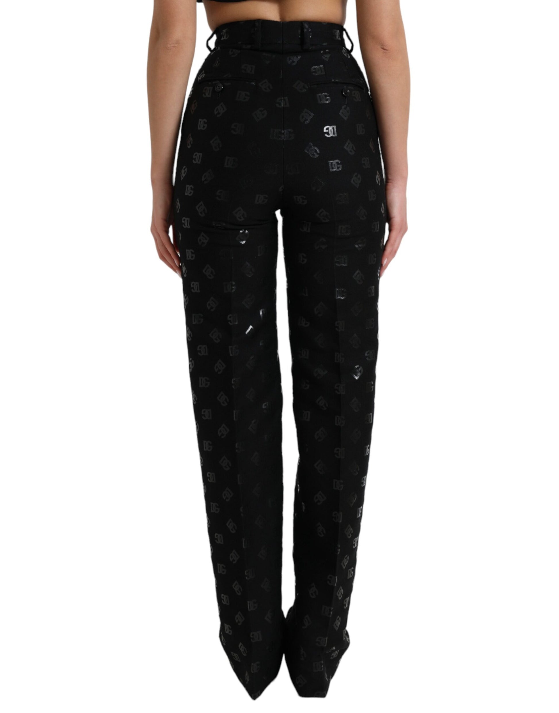 Schwarze, gerade Hose aus Wolle mit hohem Bund und DG-Logo