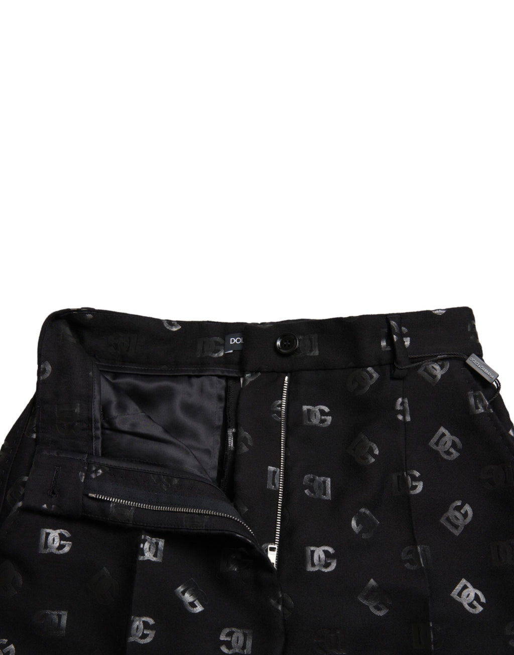 Schwarze, gerade Hose aus Wolle mit hohem Bund und DG-Logo